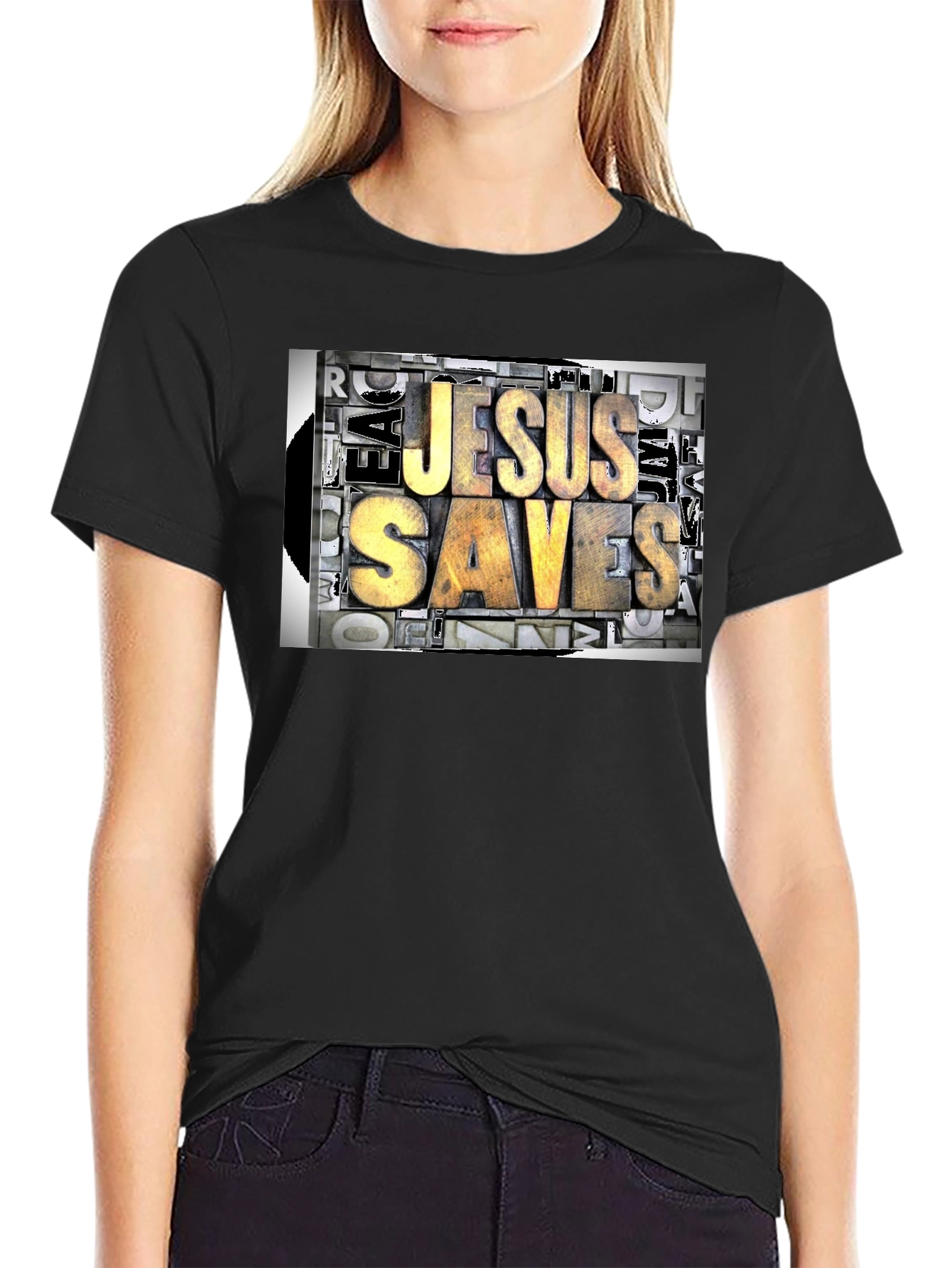 Jesus Saves Graphic Print Black T-Shirt