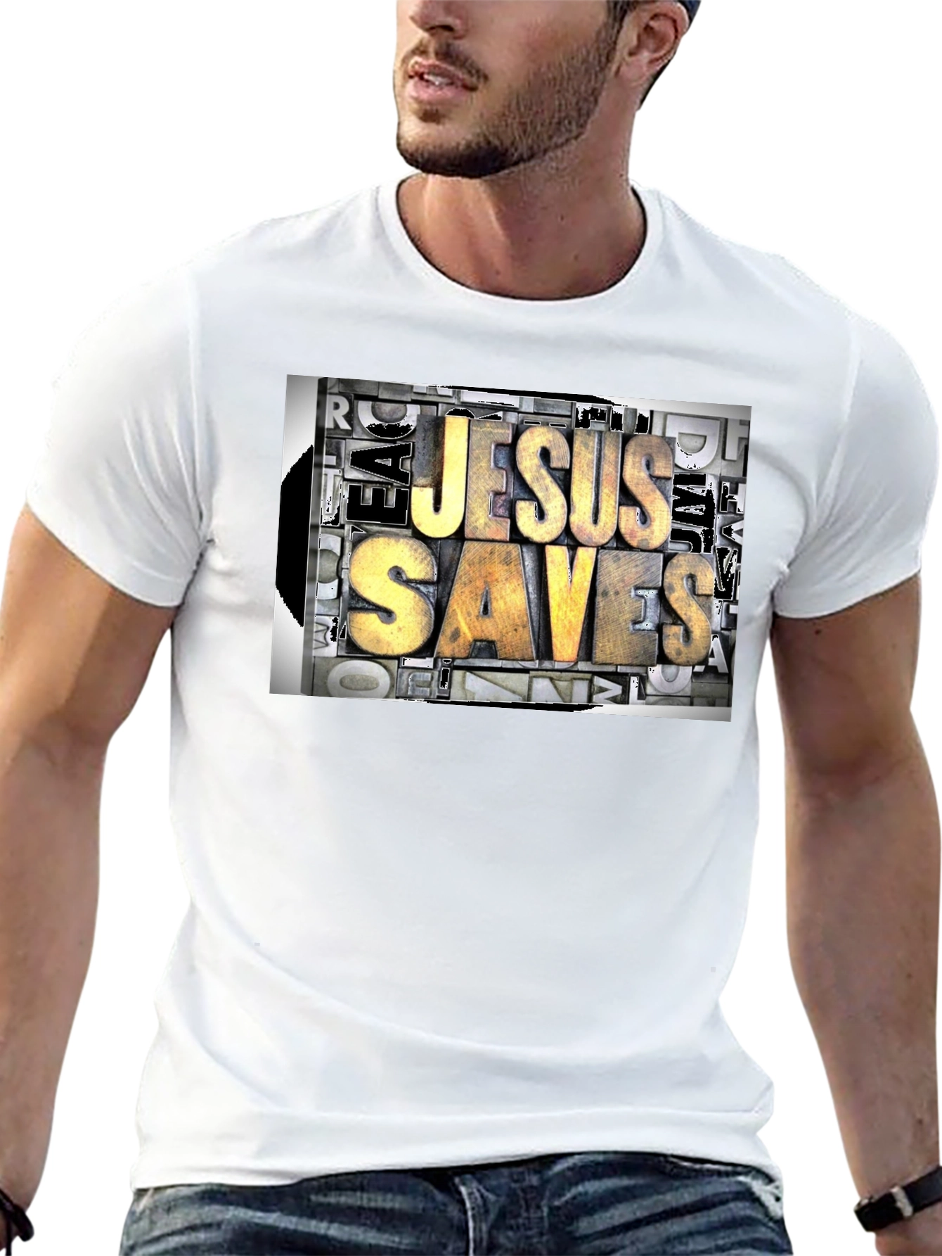 Jesus Saves Graphic Print Black T-Shirt