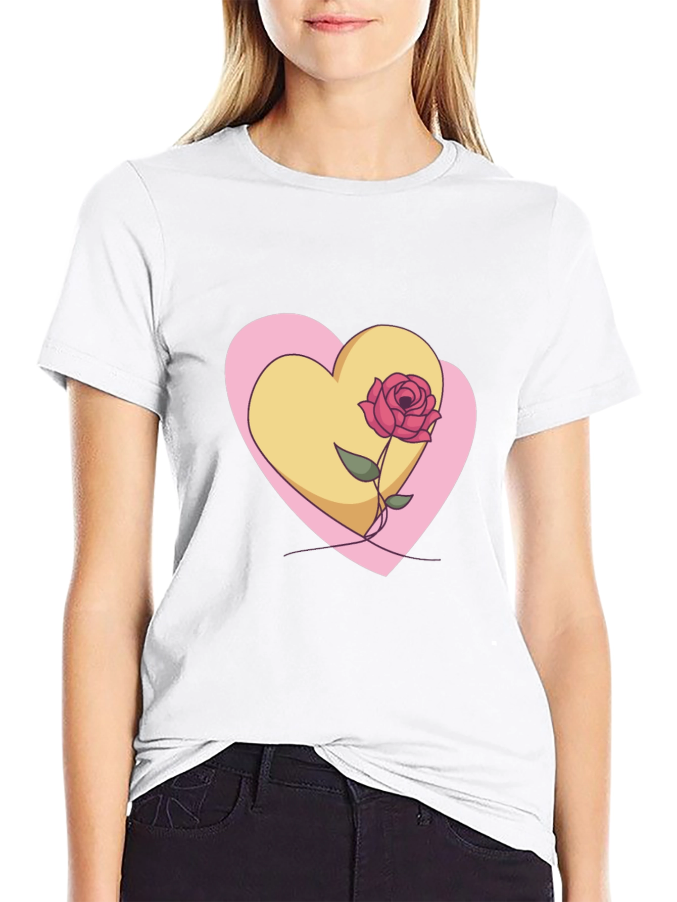 Heart & Rose Graphic Black T-Shirt
