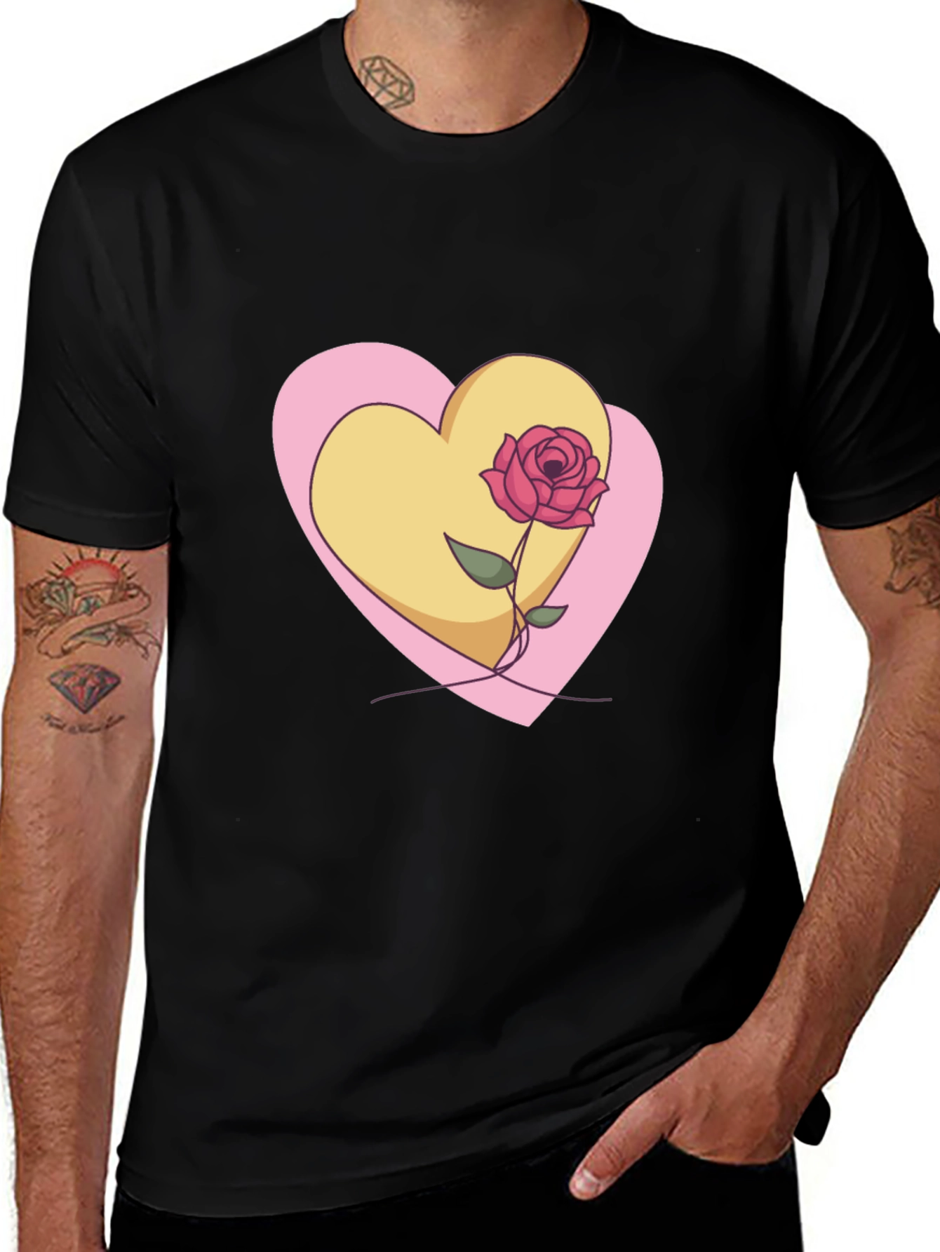 Heart & Rose Graphic Black T-Shirt