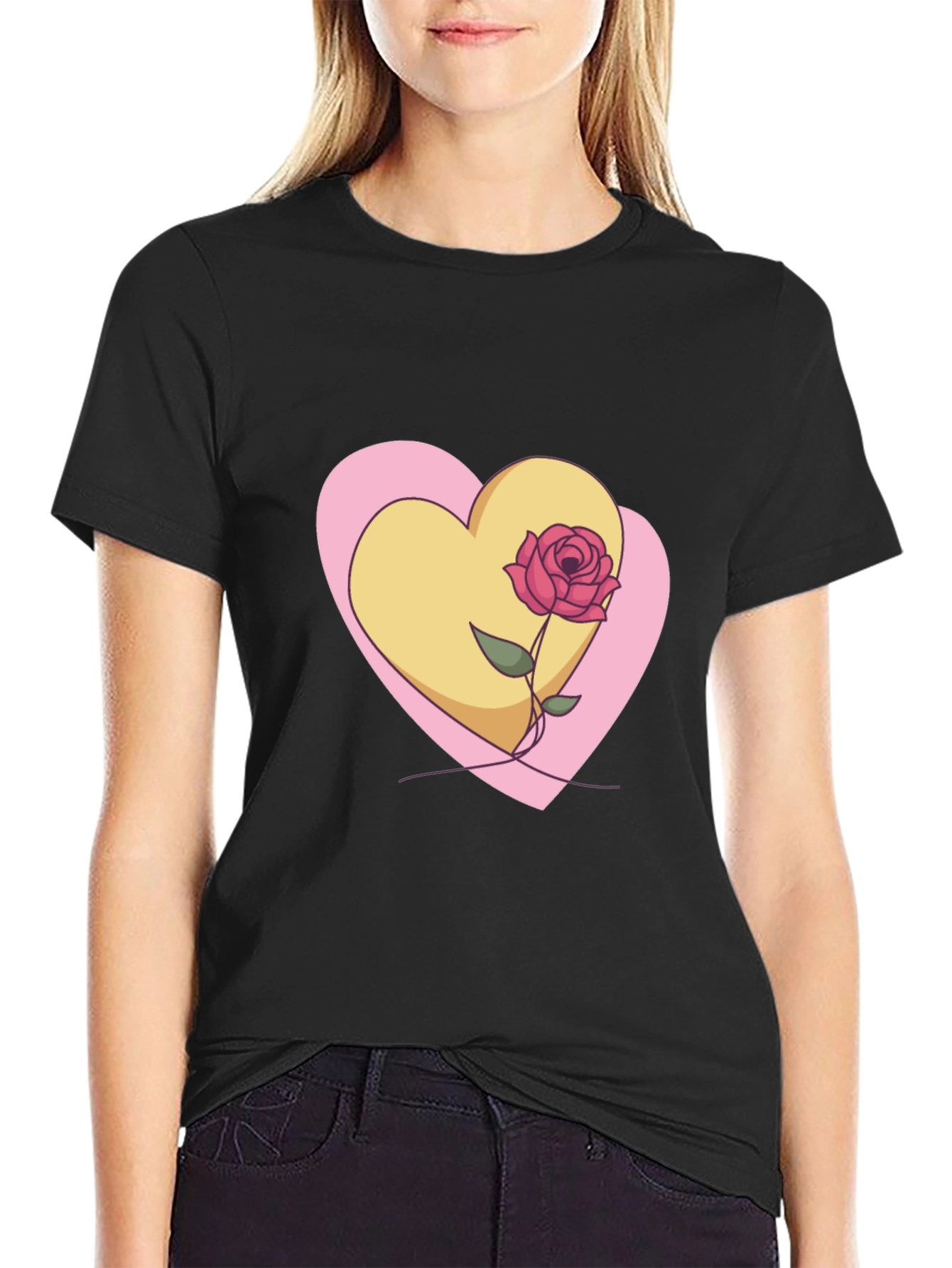 Heart & Rose Graphic Black T-Shirt