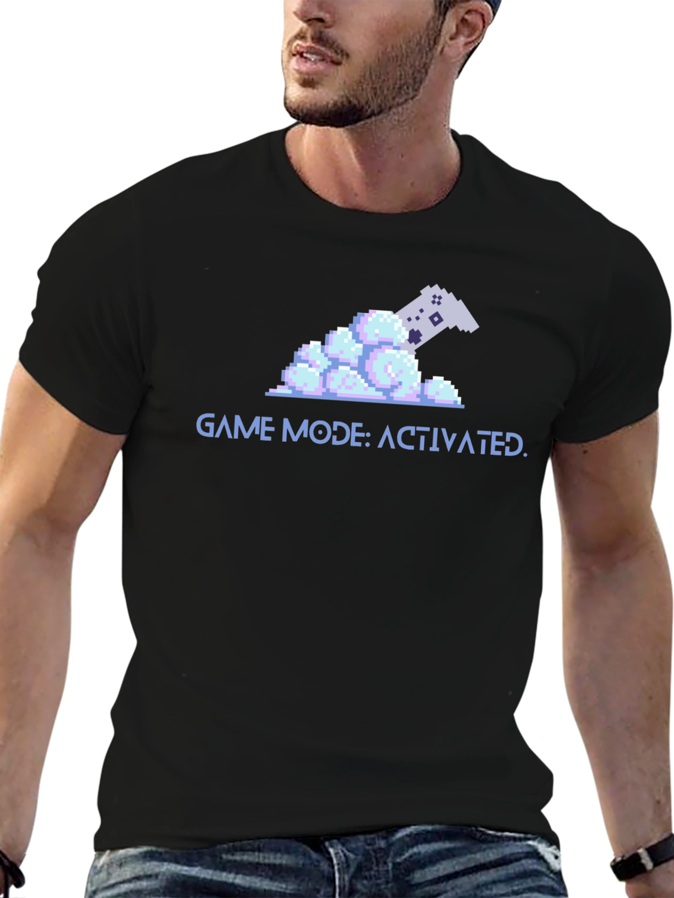 Game Mode Activated Black T-Shirt - Pixel Art