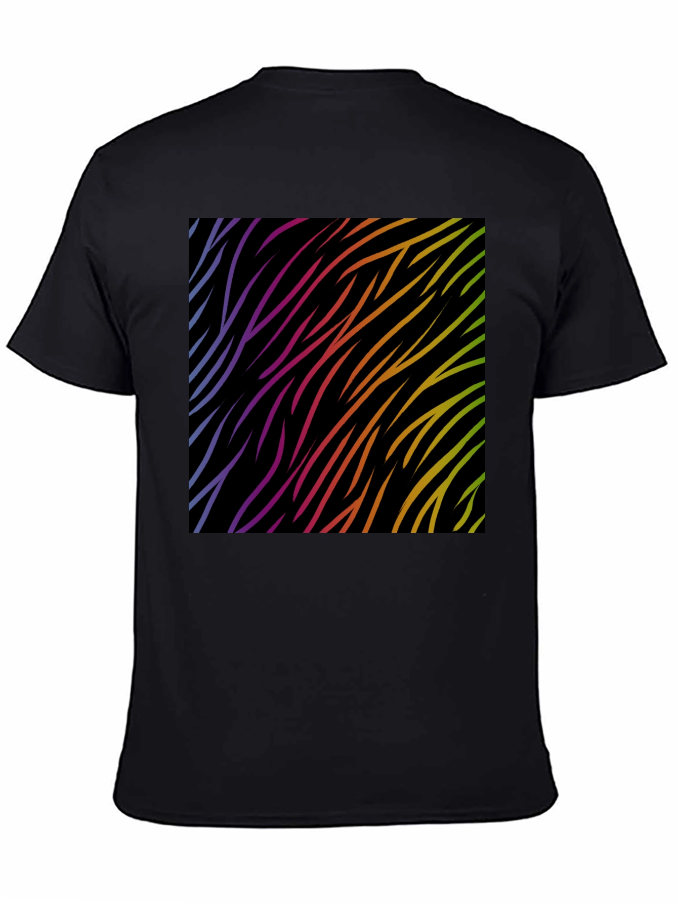 Rainbow Wave Zebra Print Black T-Shirt