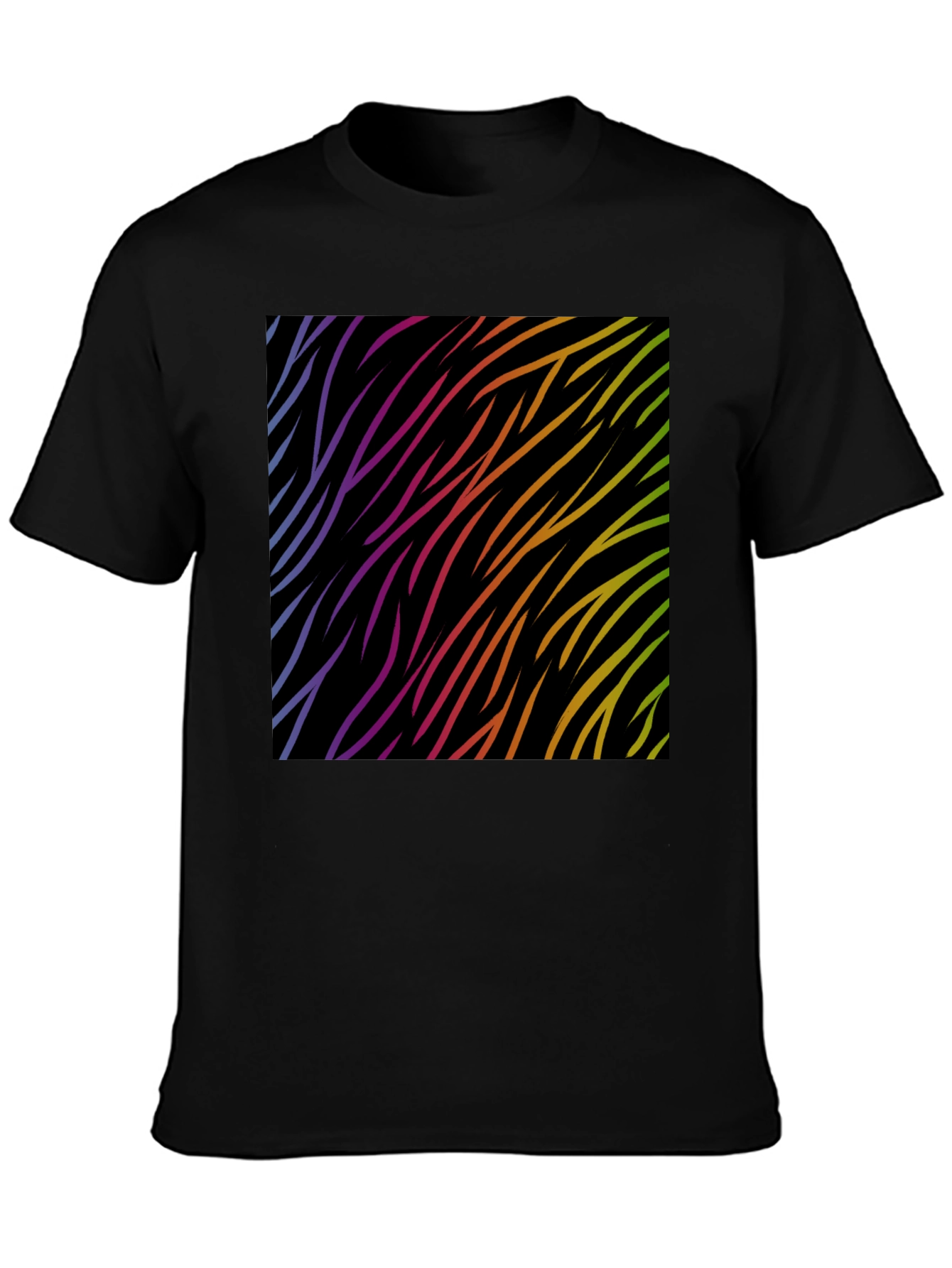 Rainbow Wave Zebra Print Black T-Shirt
