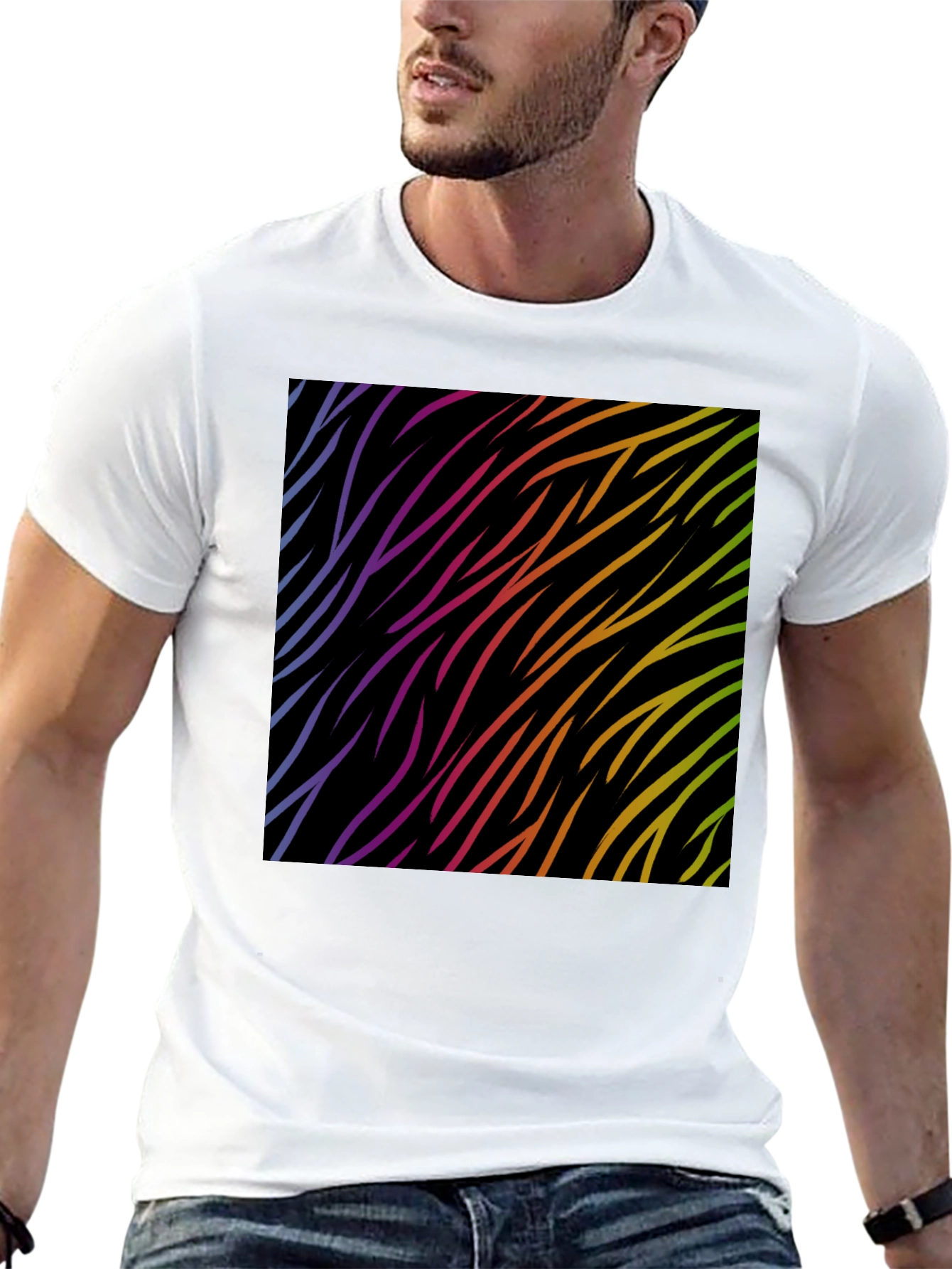 Rainbow Wave Zebra Print Black T-Shirt