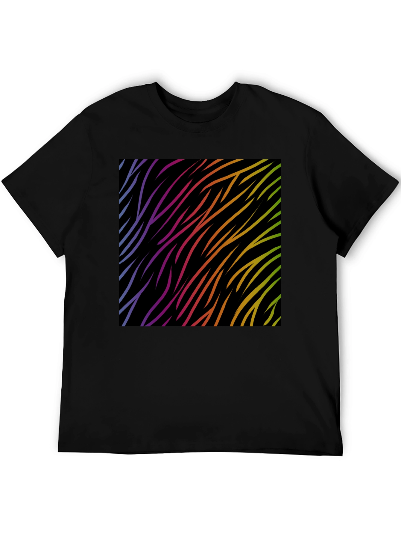 Rainbow Wave Zebra Print Black T-Shirt