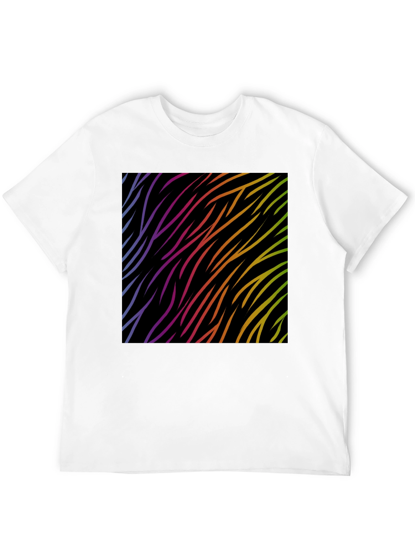 Rainbow Wave Zebra Print Black T-Shirt