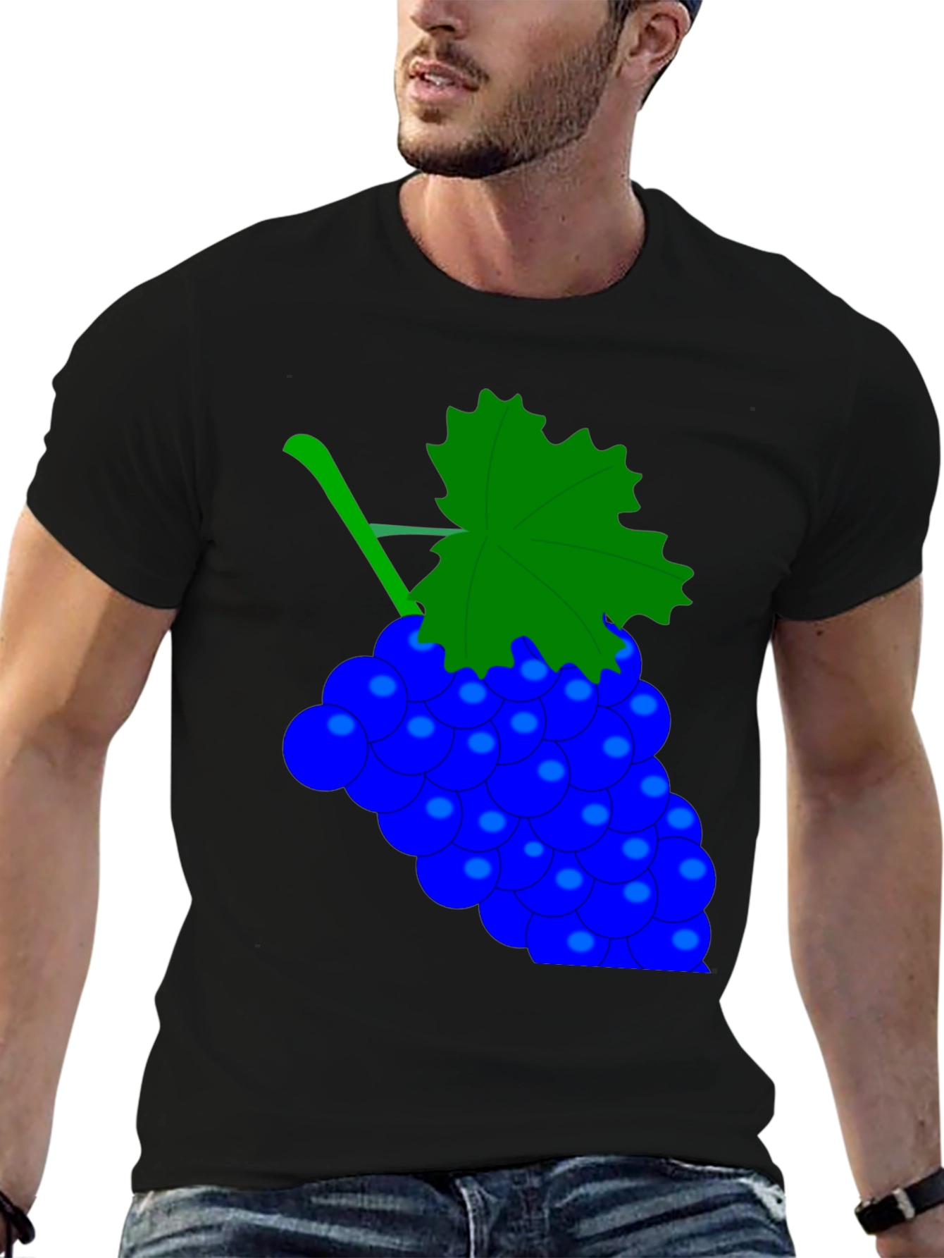 Novelty Grape Design Black T-Shirt