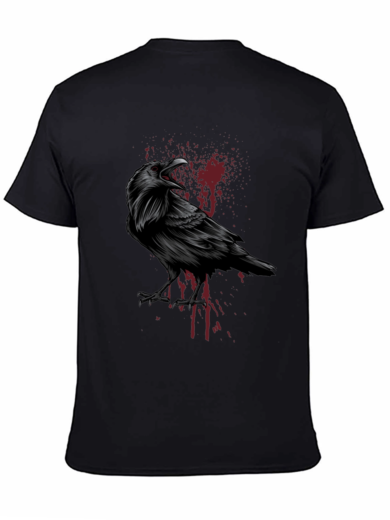 Raven Graphic Print Tee - Black Gothic Style