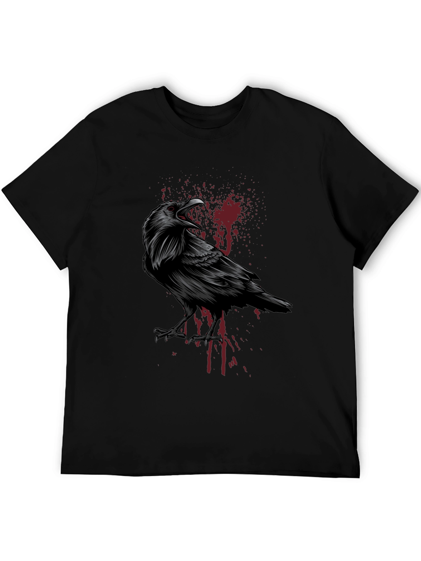 Raven Graphic Print Tee - Black Gothic Style