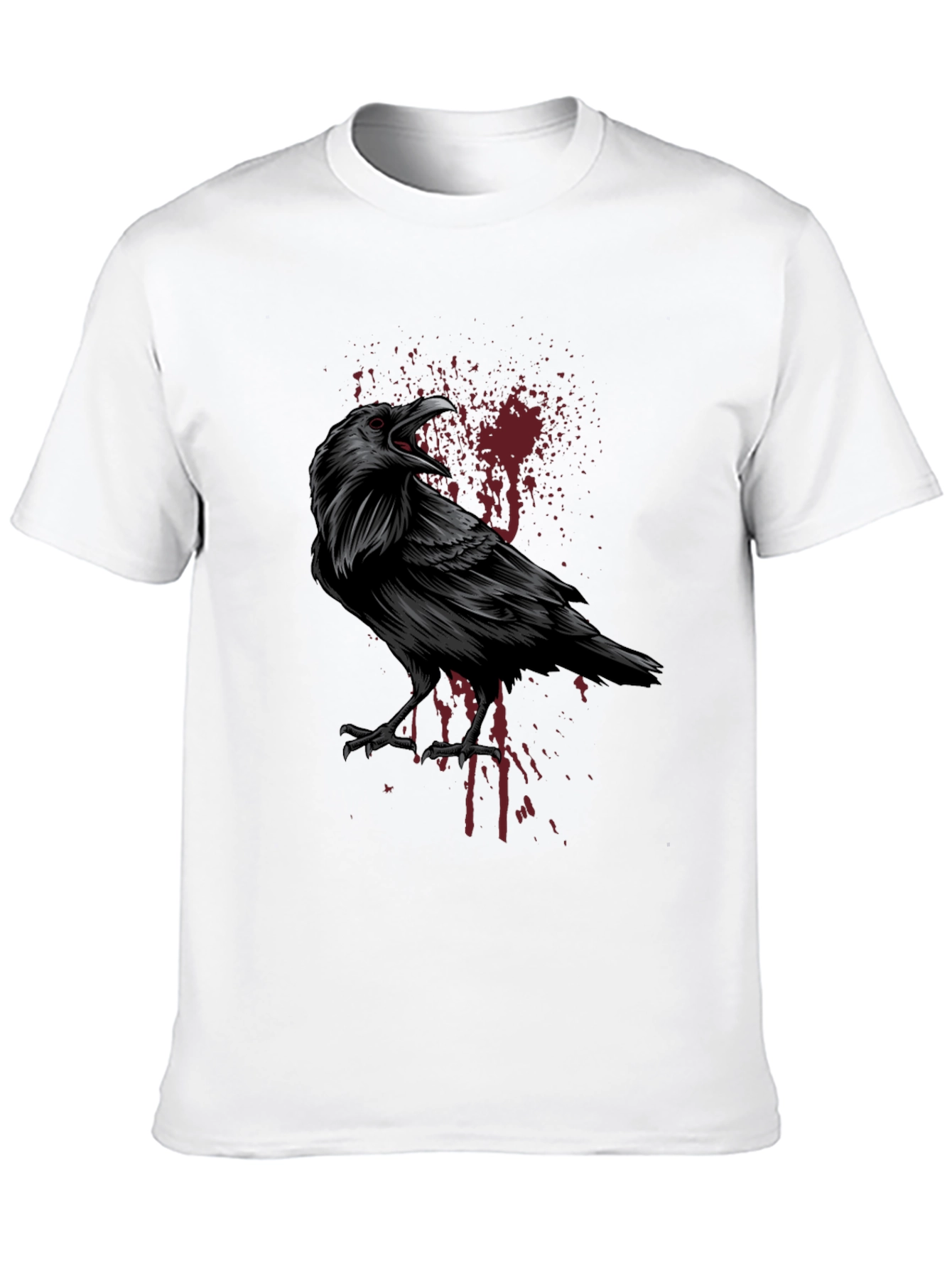 Raven Graphic Print Tee - Black Gothic Style