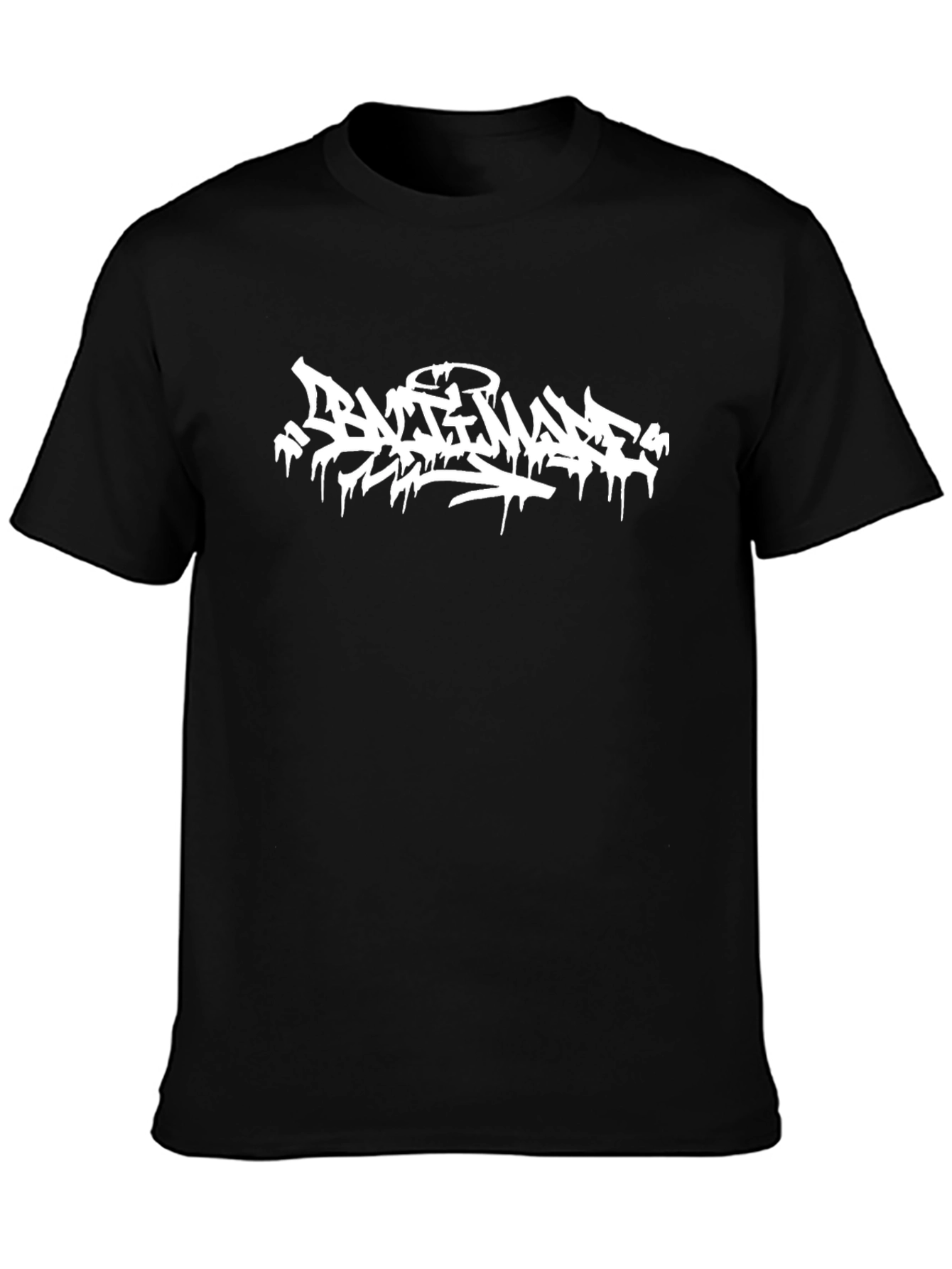 Black Graphic Tee - Graffiti Style White Print