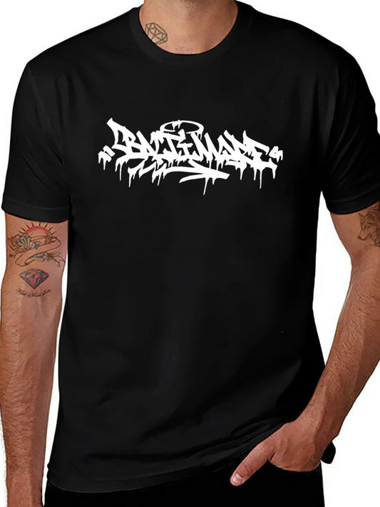Black Graphic Tee - Graffiti Style White Print