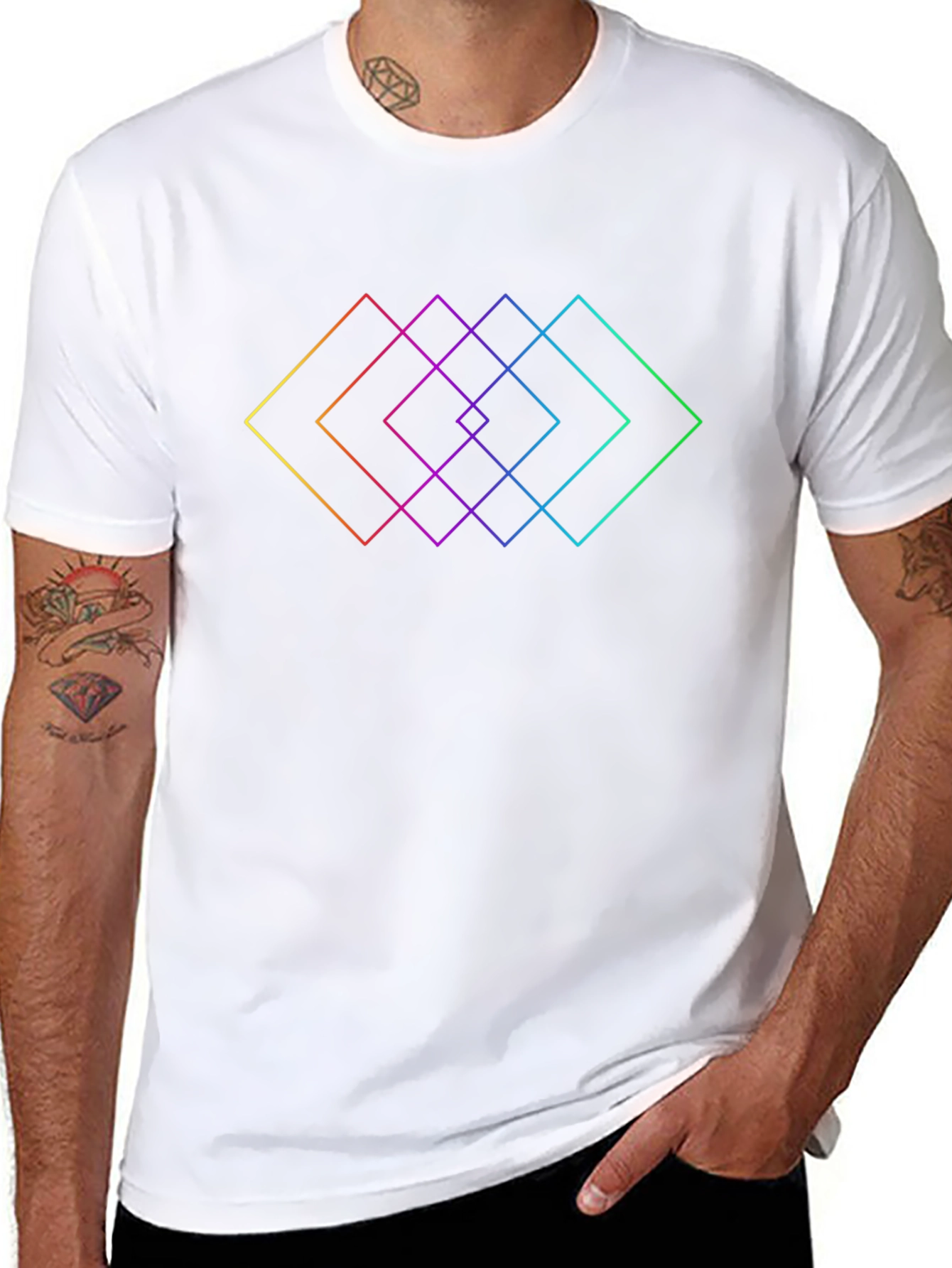 Geometric Rainbow Squares Black T-Shirt