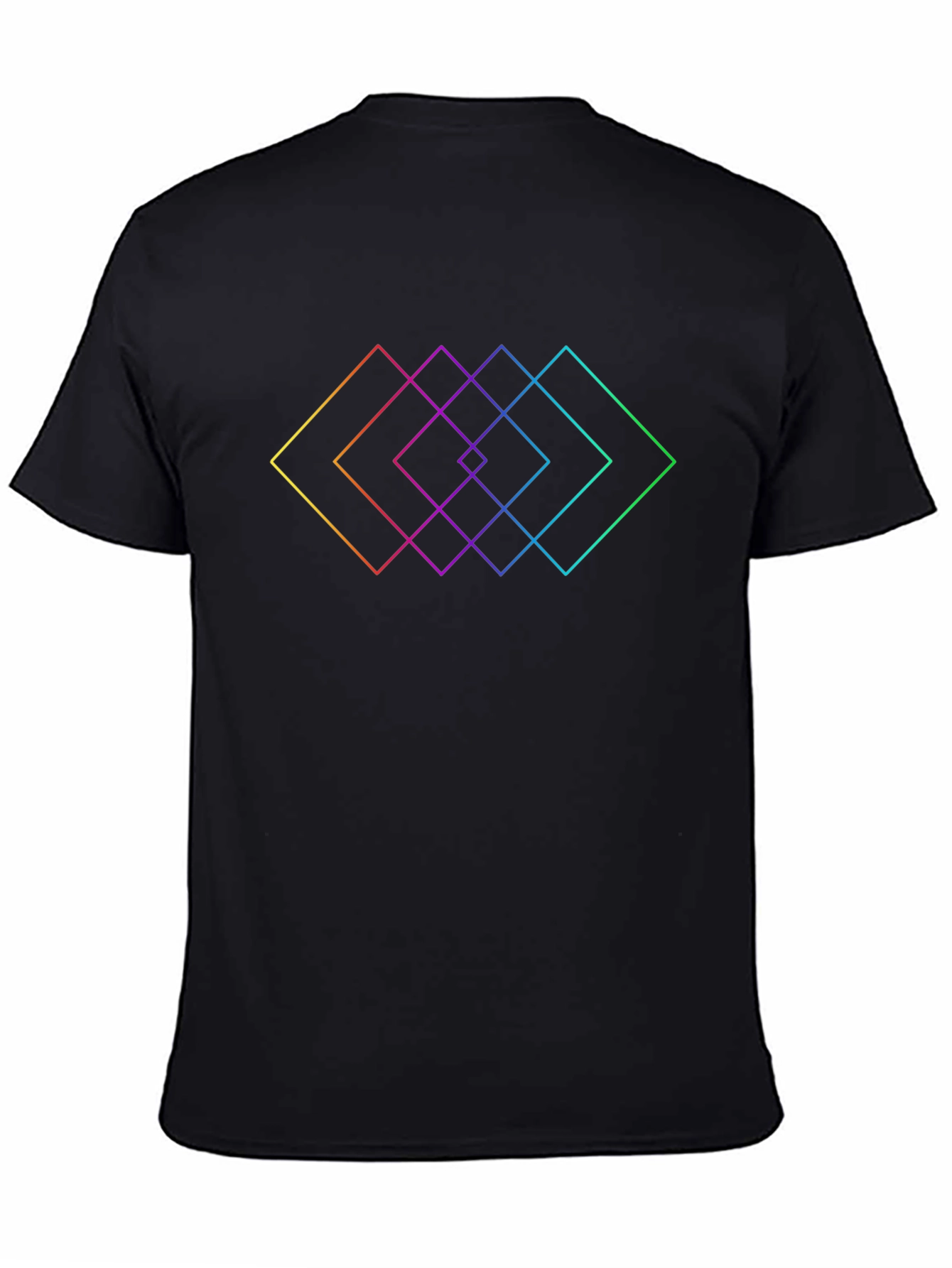 Geometric Rainbow Squares Black T-Shirt