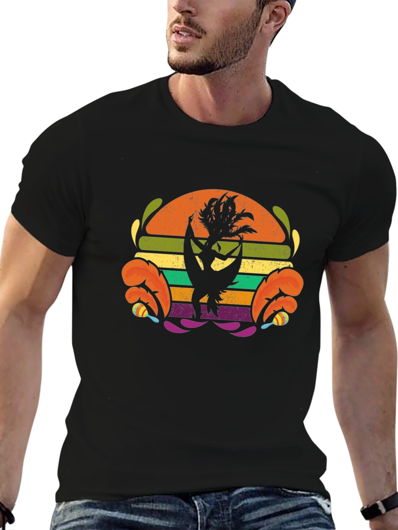 Retro Hula Dancer Graphic Tee - Black