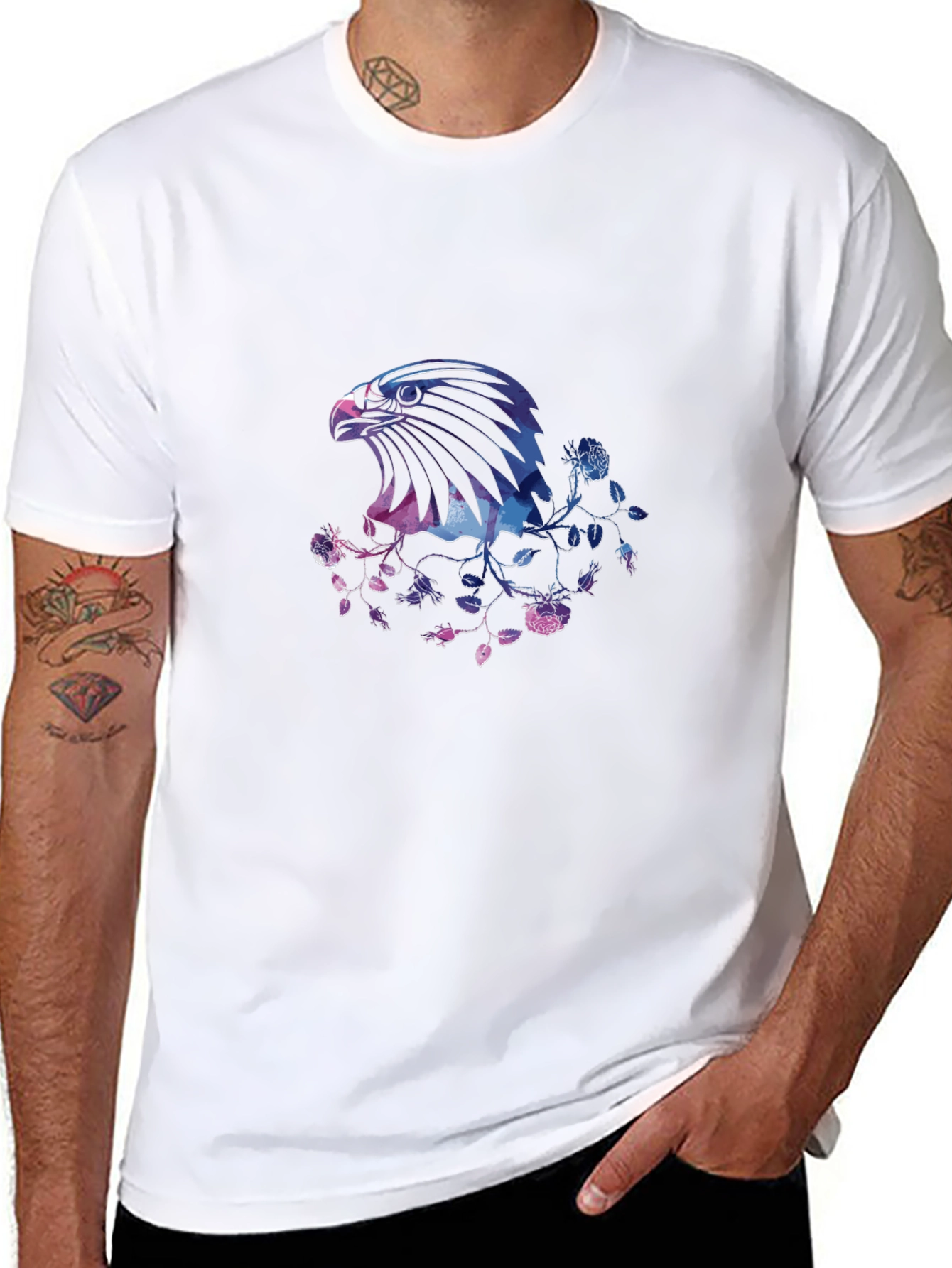 Eagle Floral Print Mens T-Shirt