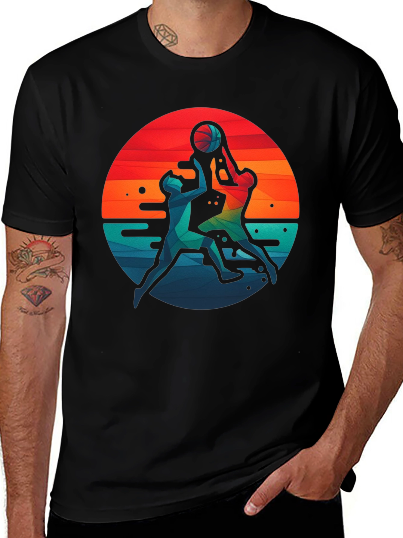 Basketball Graphic Tee - Retro Sunset Design
