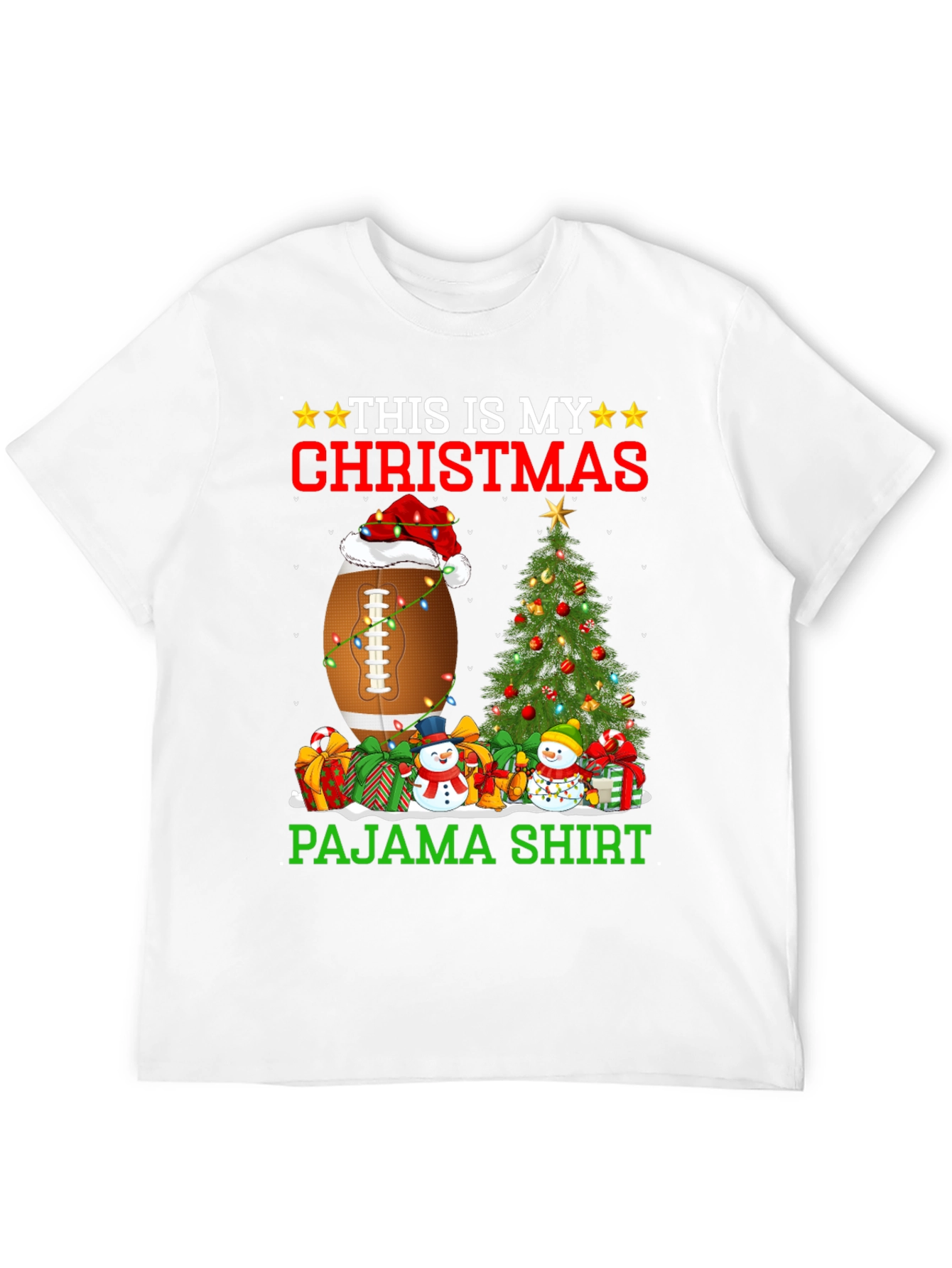 Christmas Pajama Shirt Football Santa Tee
