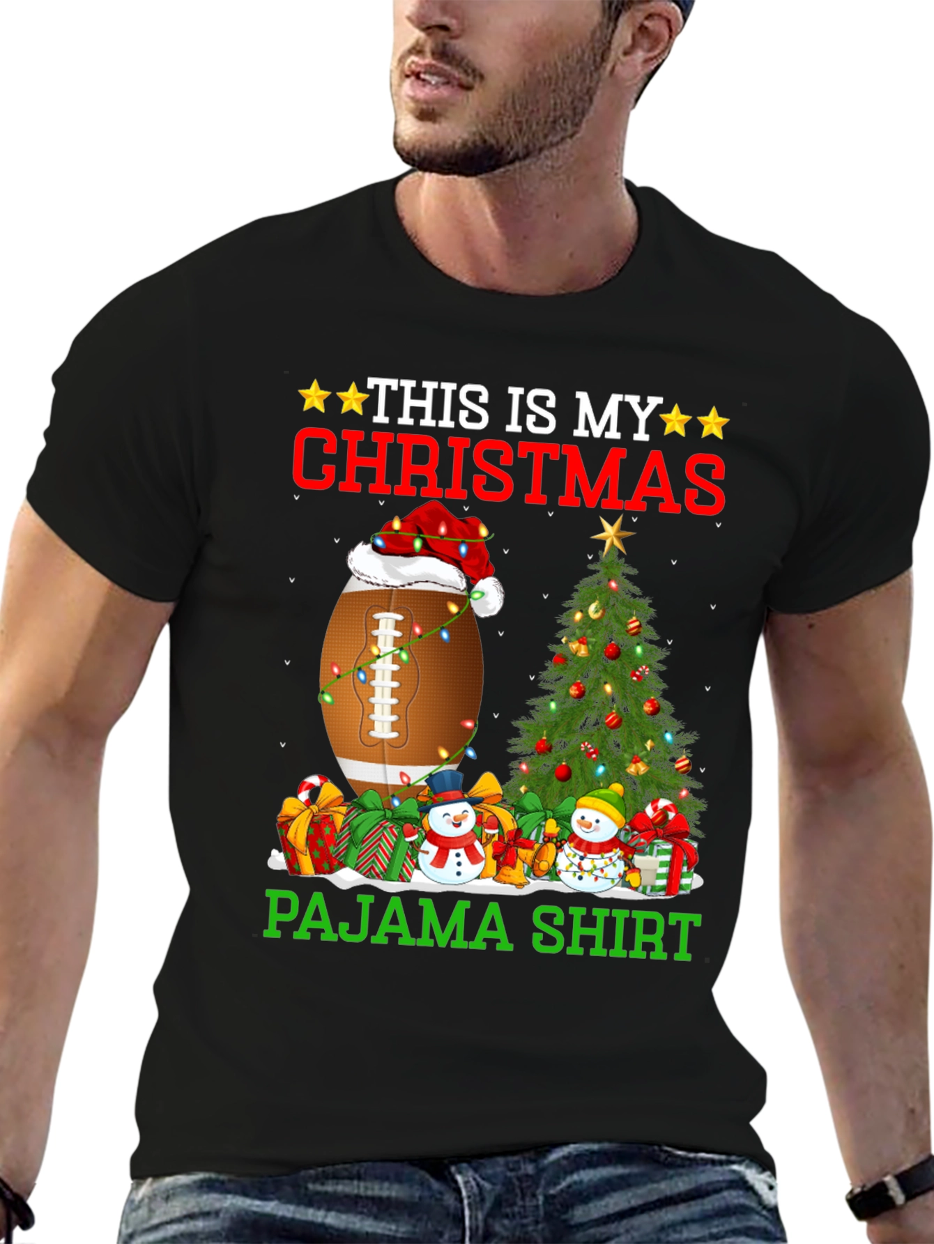 Christmas Pajama Shirt Football Santa Tee