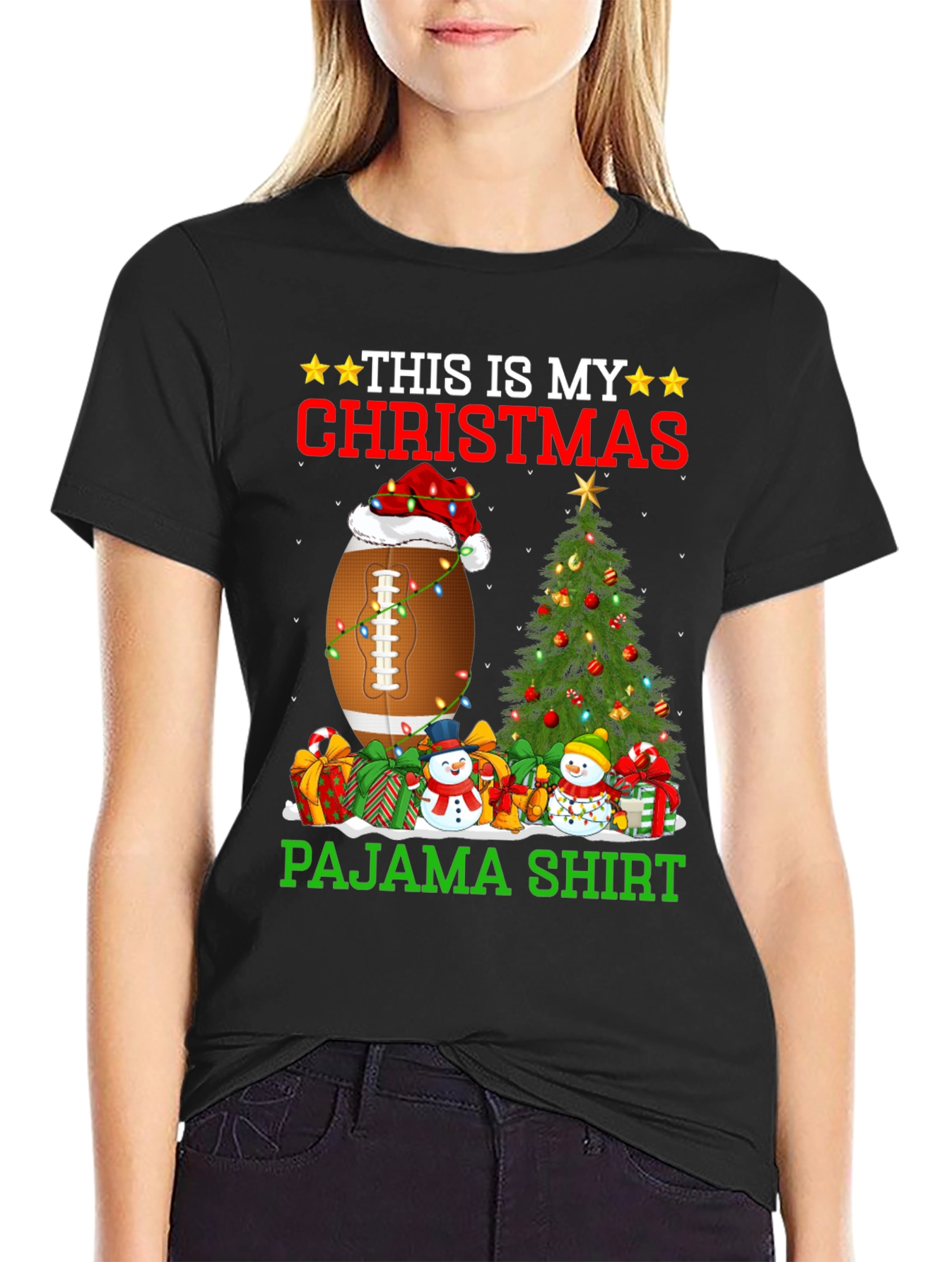 Christmas Pajama Shirt Football Santa Tee