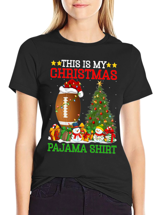 Christmas Pajama Shirt Football Santa Tee