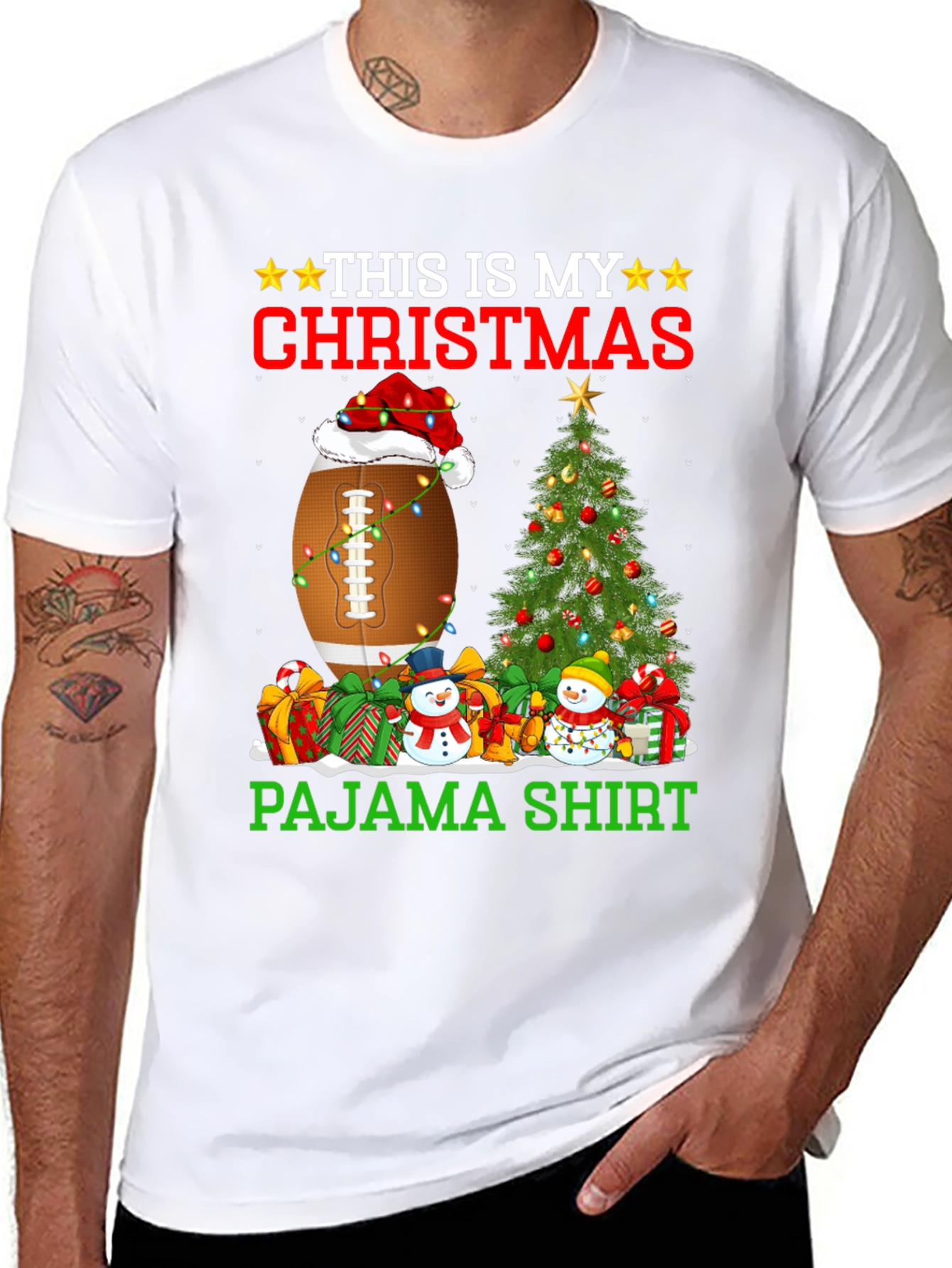 Christmas Pajama Shirt Football Santa Tee