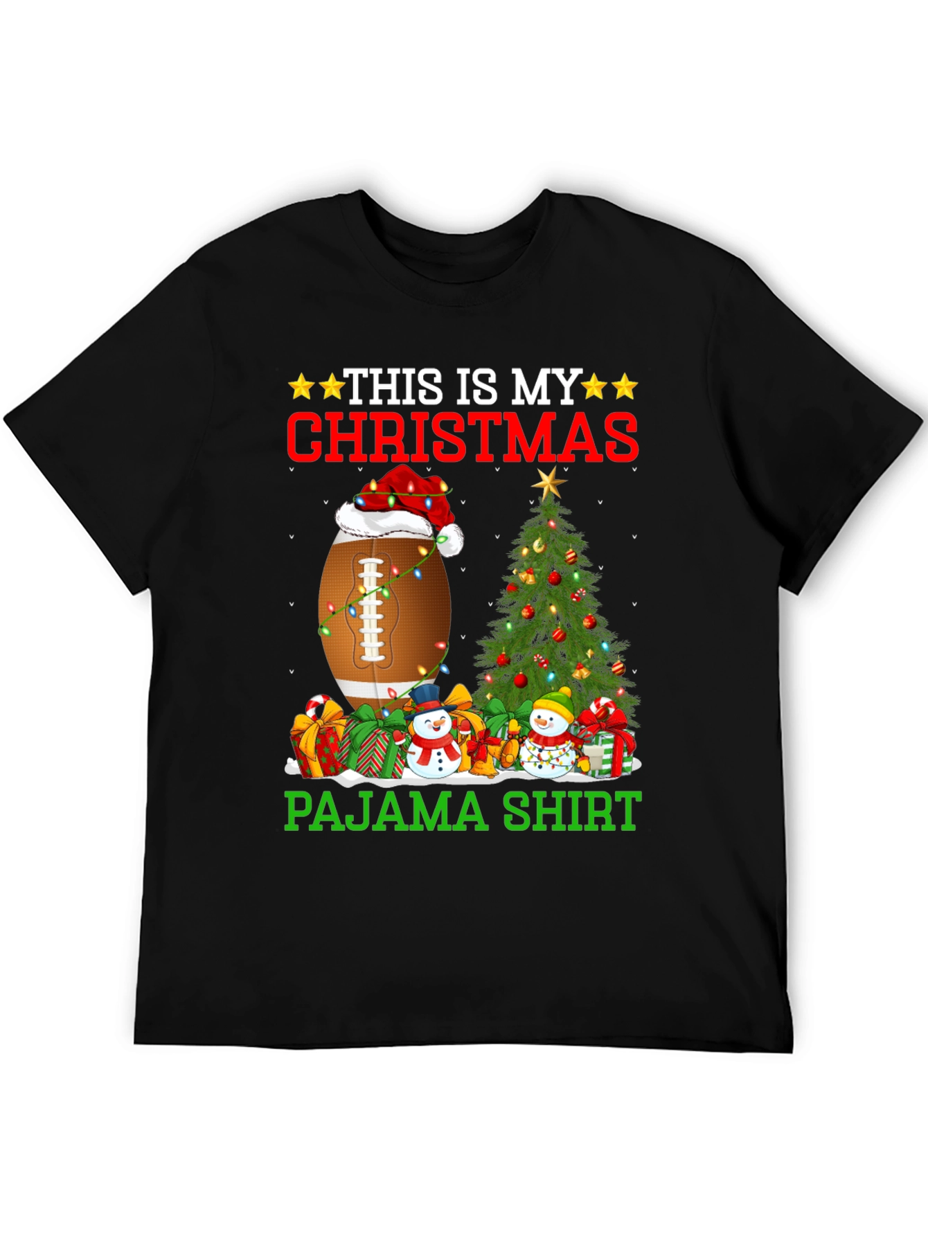 Christmas Pajama Shirt Football Santa Tee