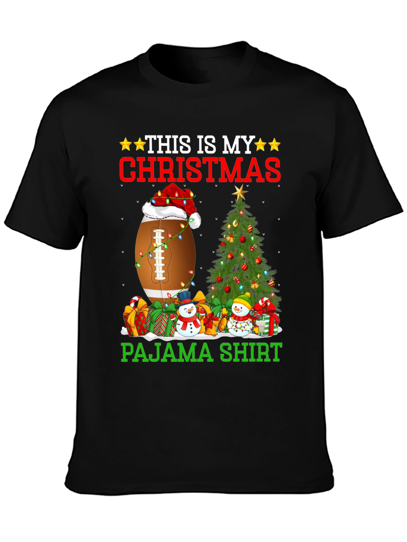 Christmas Pajama Shirt Football Santa Tee