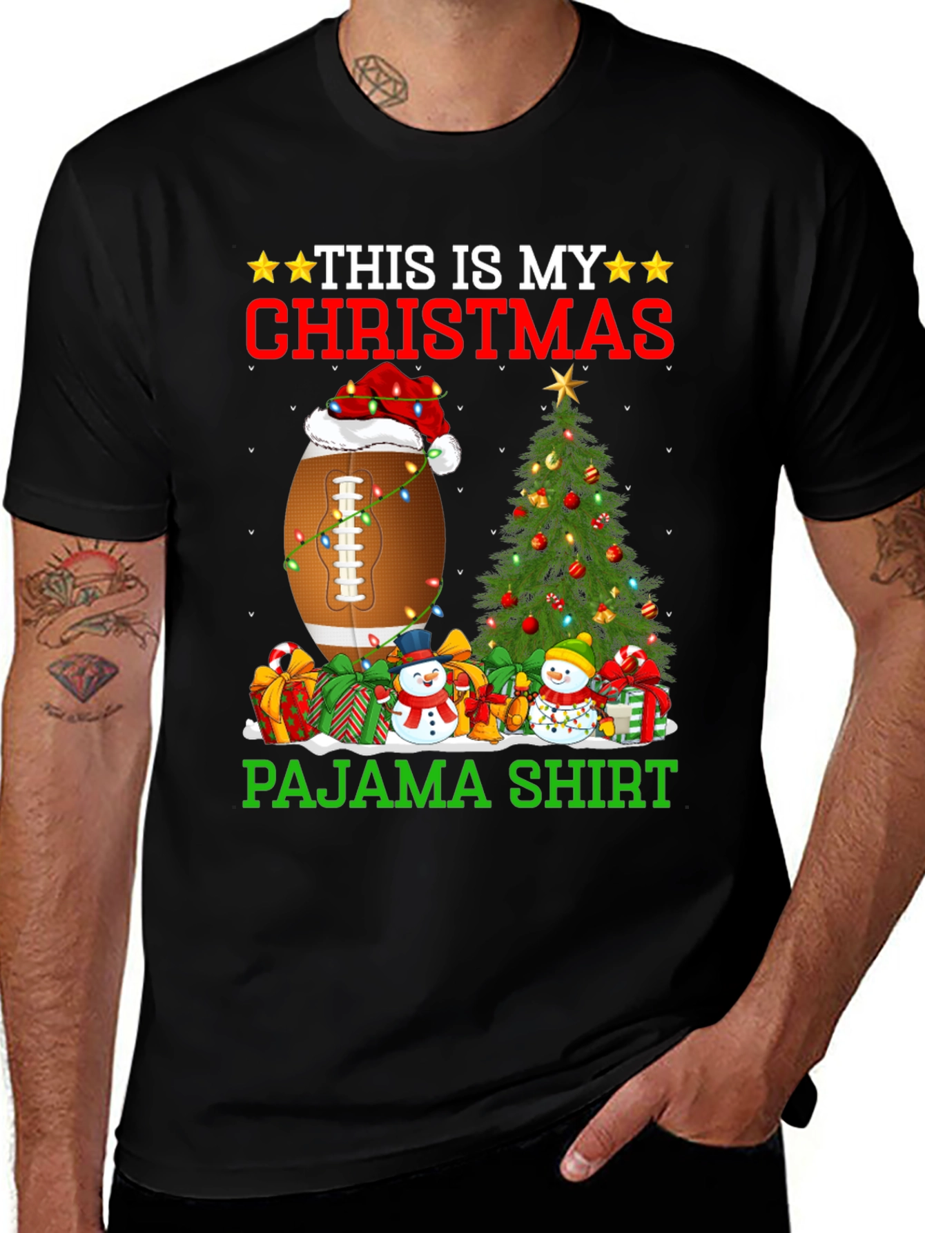Christmas Pajama Shirt Football Santa Tee