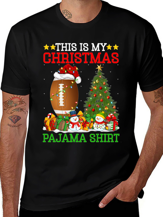 Christmas Pajama Shirt Football Santa Tee
