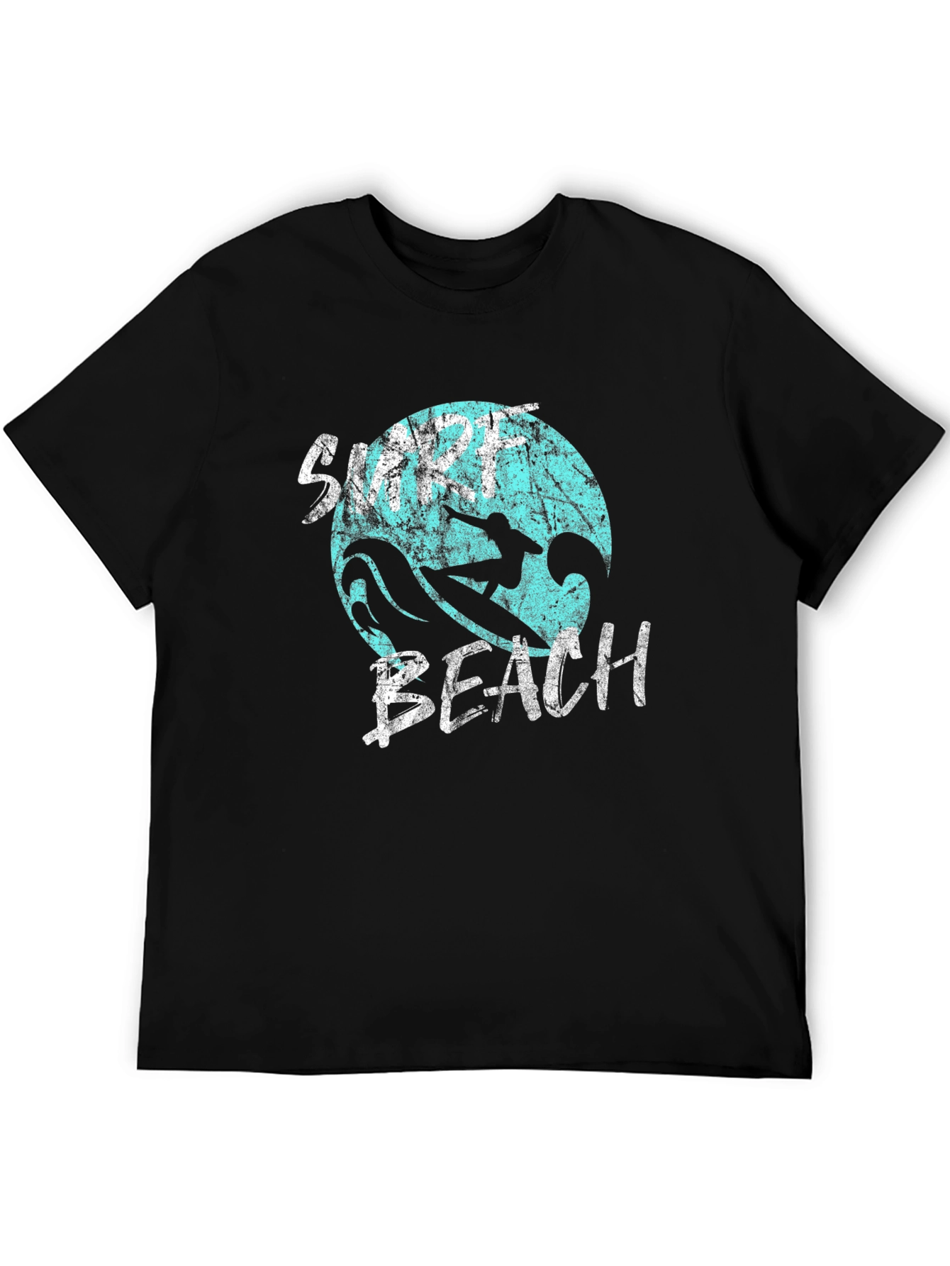 Surf Beach Graphic Tee - Black Cotton T-Shirt