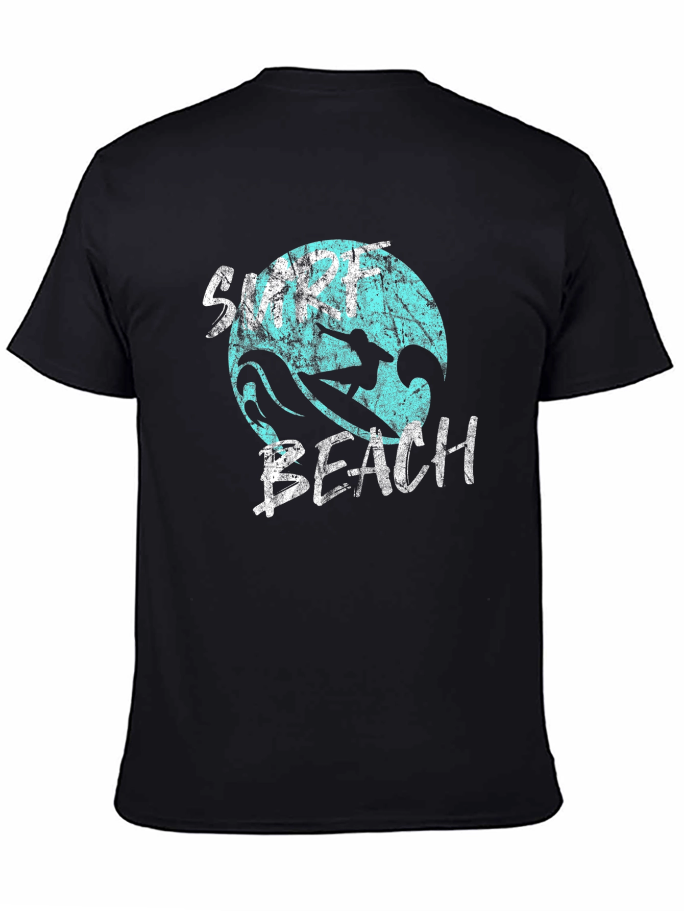 Surf Beach Graphic Tee - Black Cotton T-Shirt