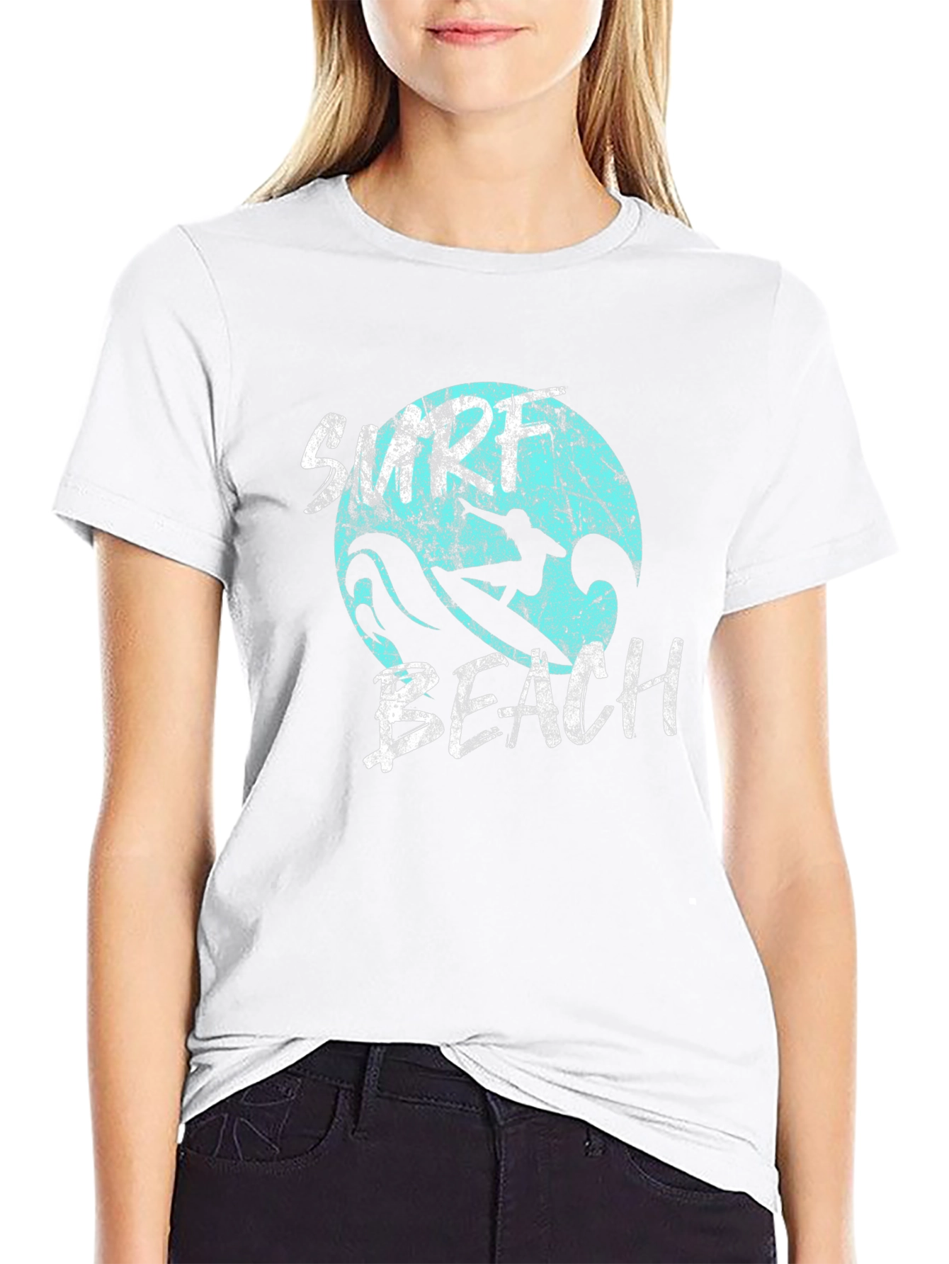Surf Beach Graphic Tee - Black Cotton T-Shirt