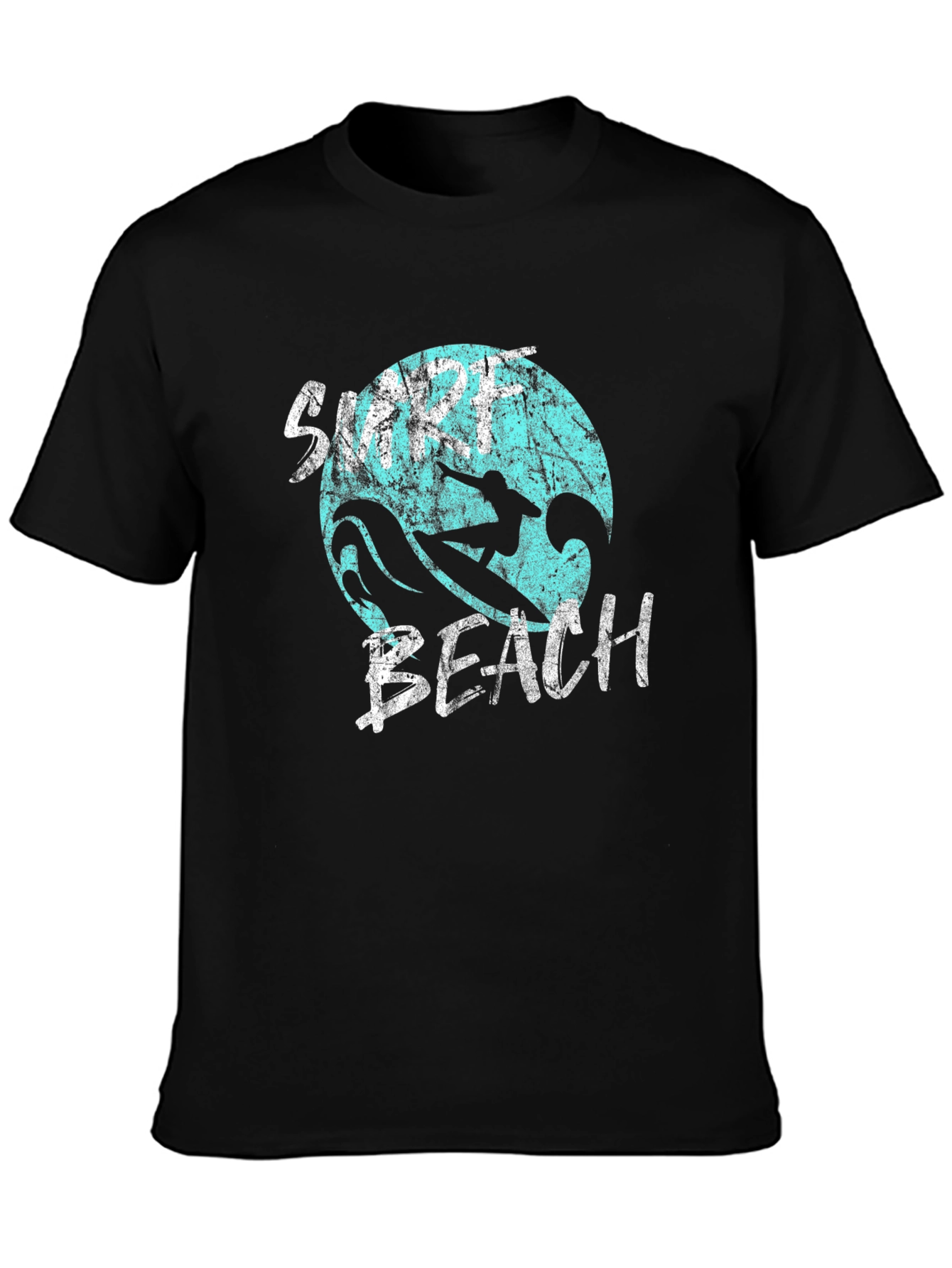 Surf Beach Graphic Tee - Black Cotton T-Shirt