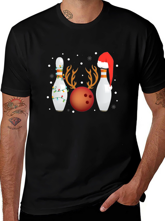 Holiday Bowling T-Shirt - Christmas Bowling Ball & Pins Tee