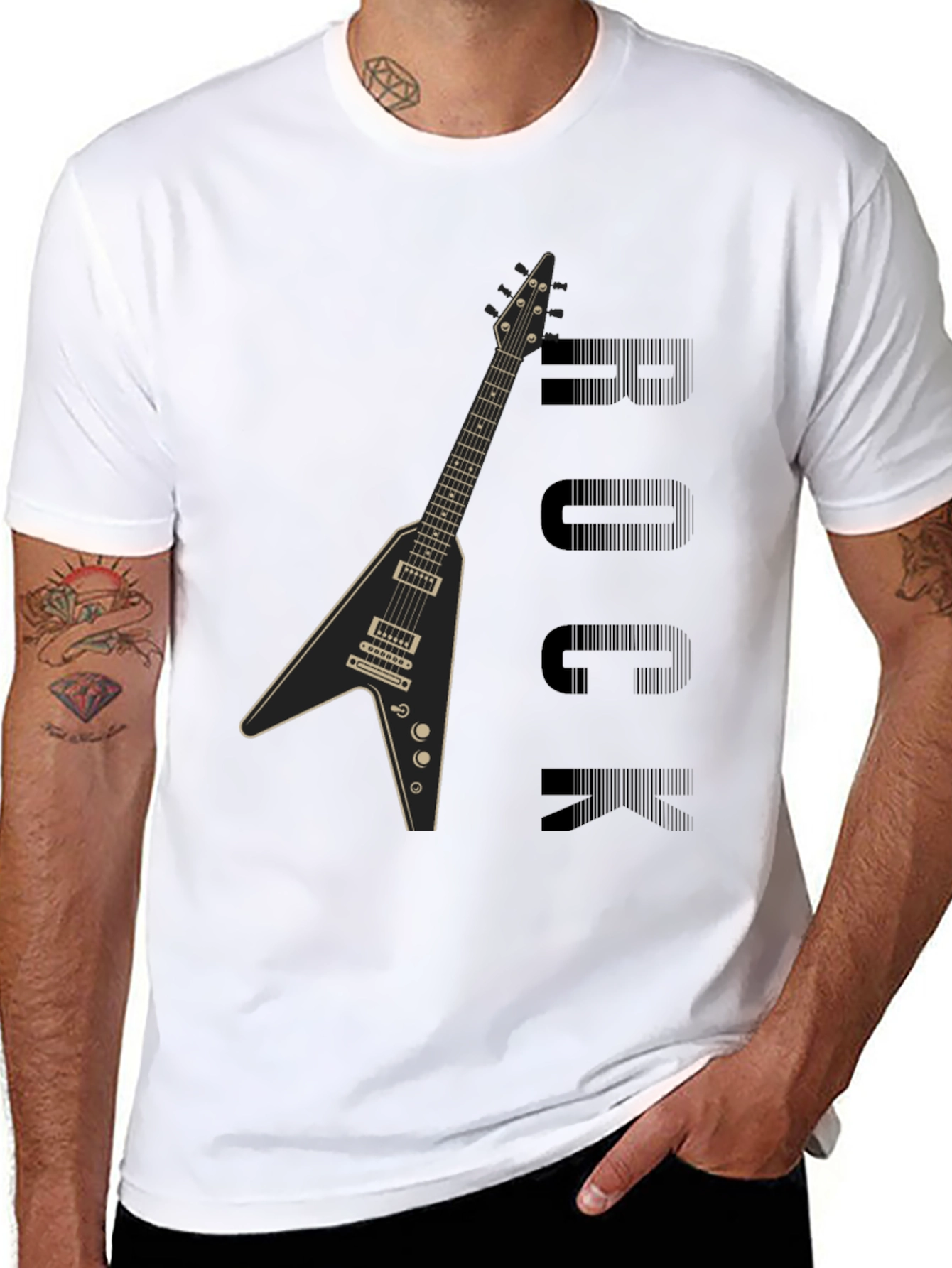 Rock Guitar Graphic T-Shirt - Black Cotton Tee