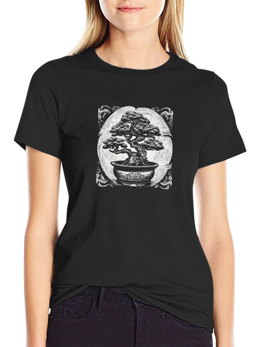 Bonsai Tree Graphic Tee - Black Cotton Shirt