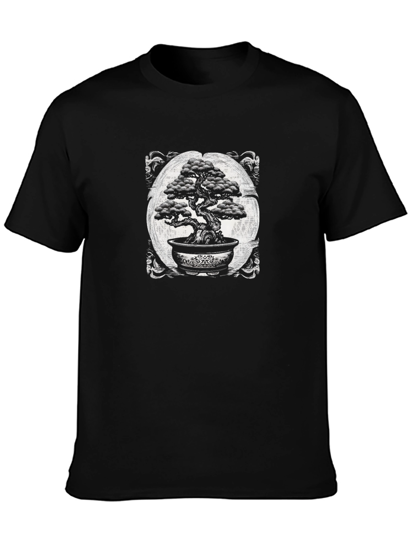 Bonsai Tree Graphic Tee - Black Cotton Shirt