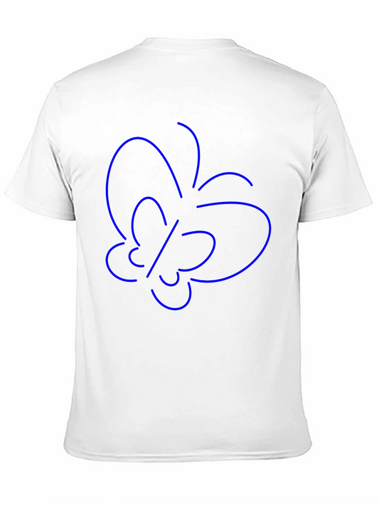Minimalist Blue Butterfly Outline Black T-Shirt
