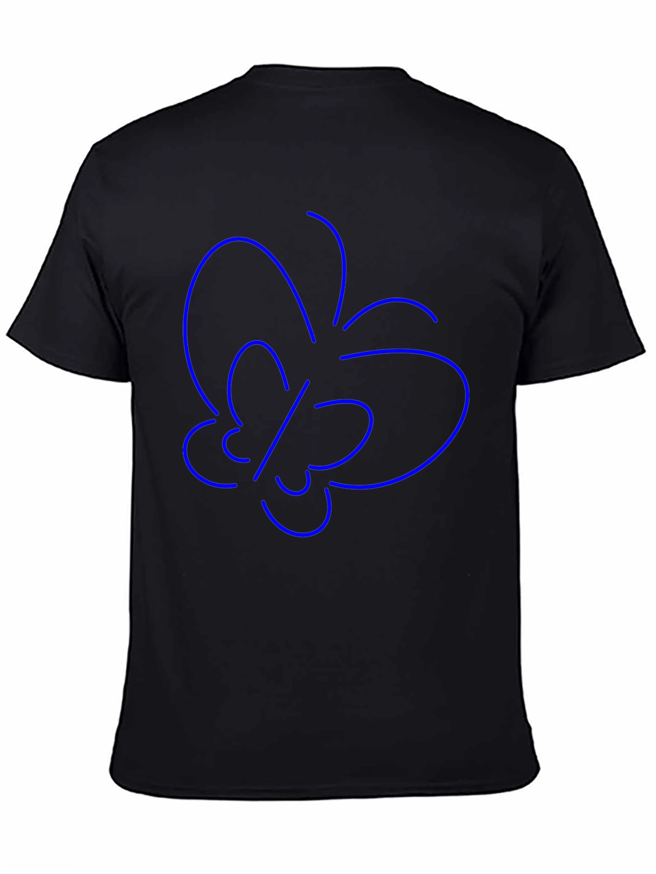 Minimalist Blue Butterfly Outline Black T-Shirt