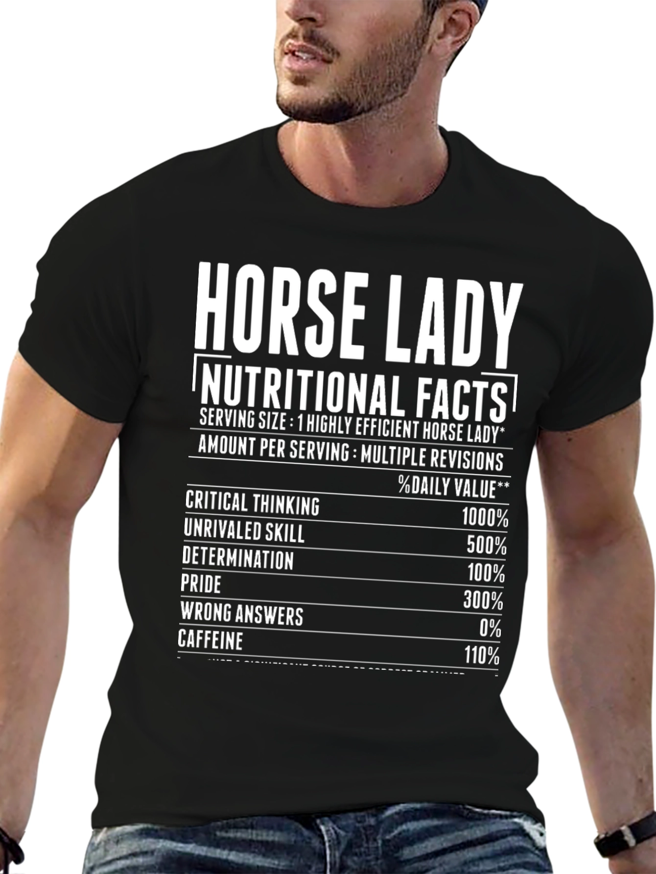Horse Lady Nutritional Facts Black T-Shirt