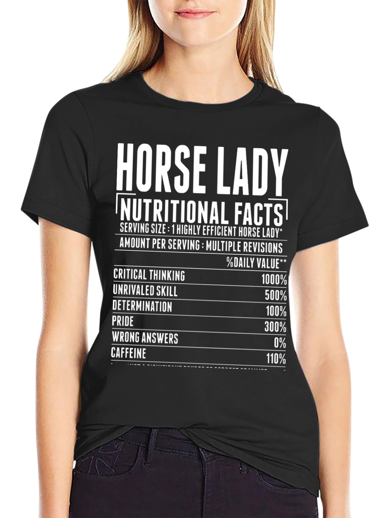 Horse Lady Nutritional Facts Black T-Shirt