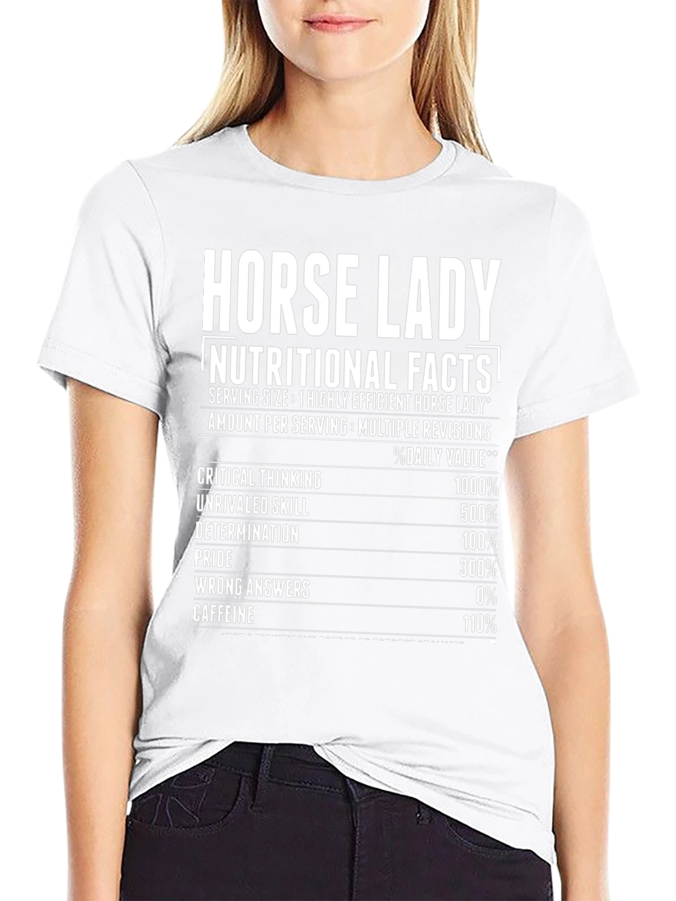 Horse Lady Nutritional Facts Black T-Shirt