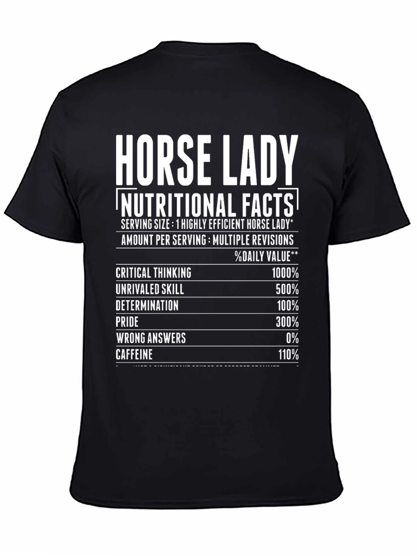 Horse Lady Nutritional Facts Black T-Shirt