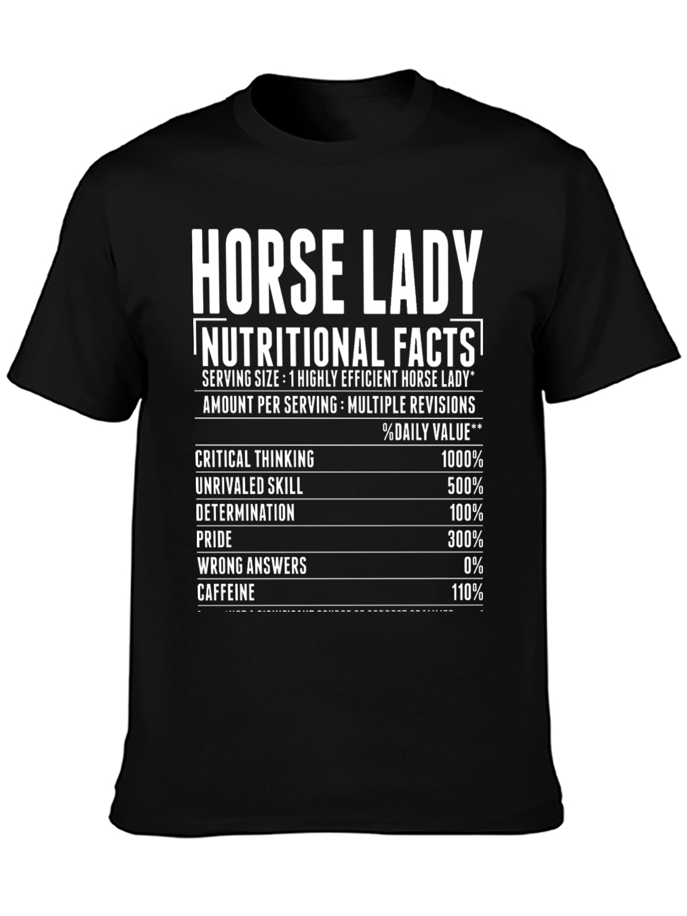 Horse Lady Nutritional Facts Black T-Shirt