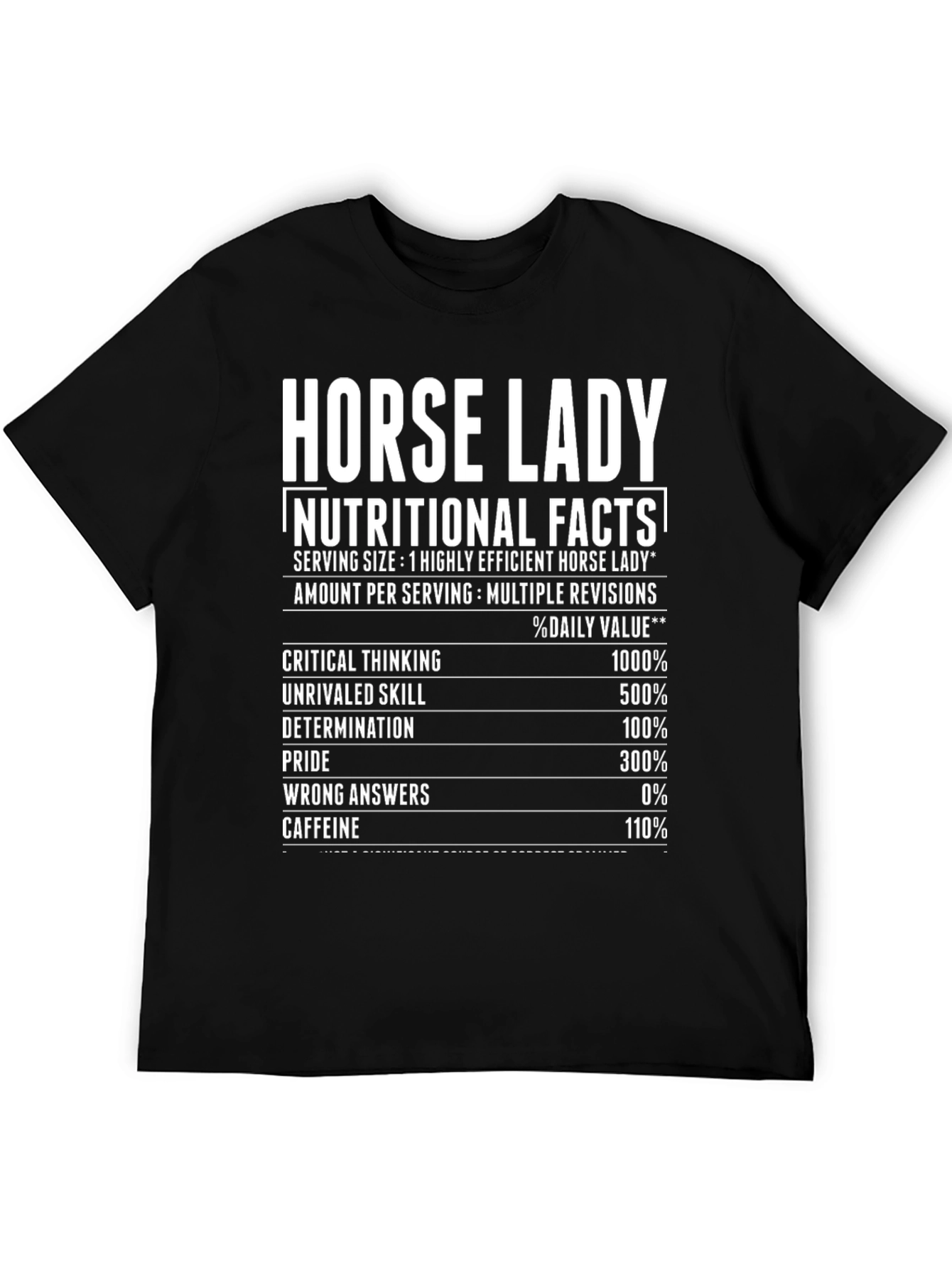 Horse Lady Nutritional Facts Black T-Shirt