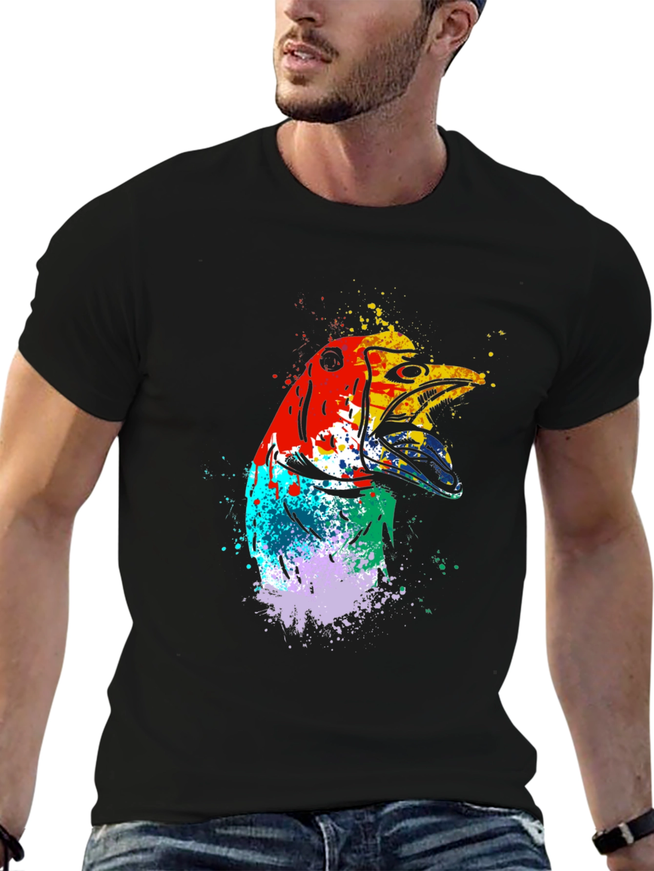 Abstract Bird Graphic Tee - Mens Black T-Shirt