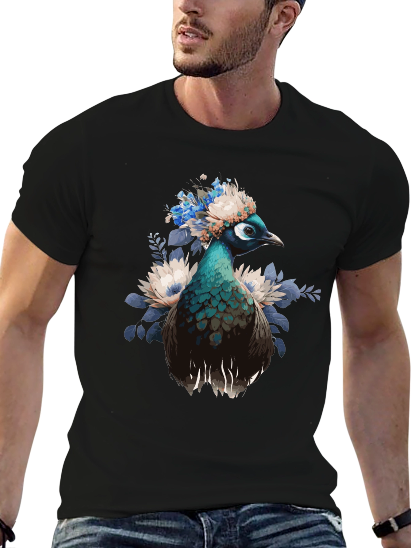 Peacock Floral Crown Graphic Tee