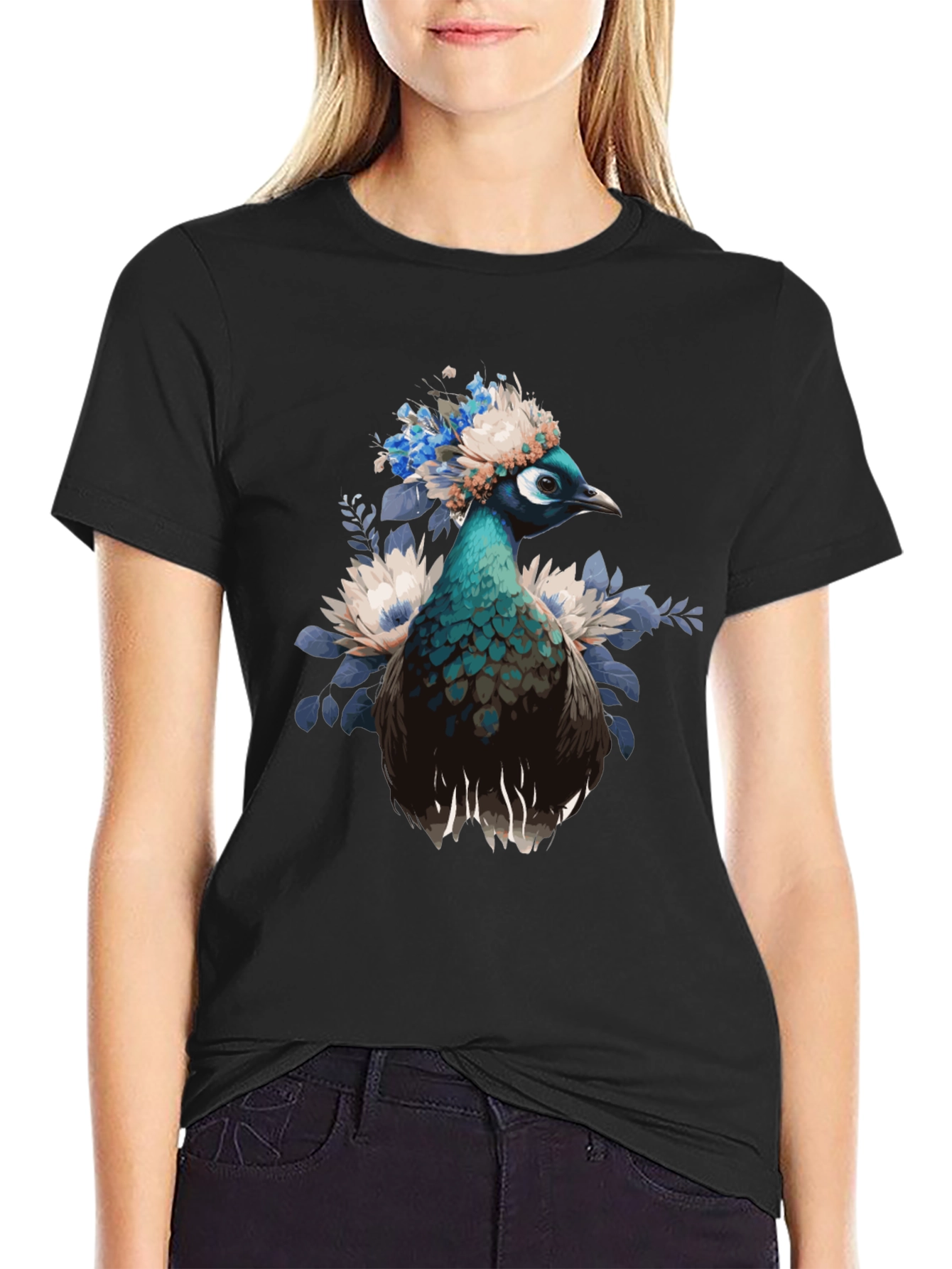 Peacock Floral Crown Graphic Tee